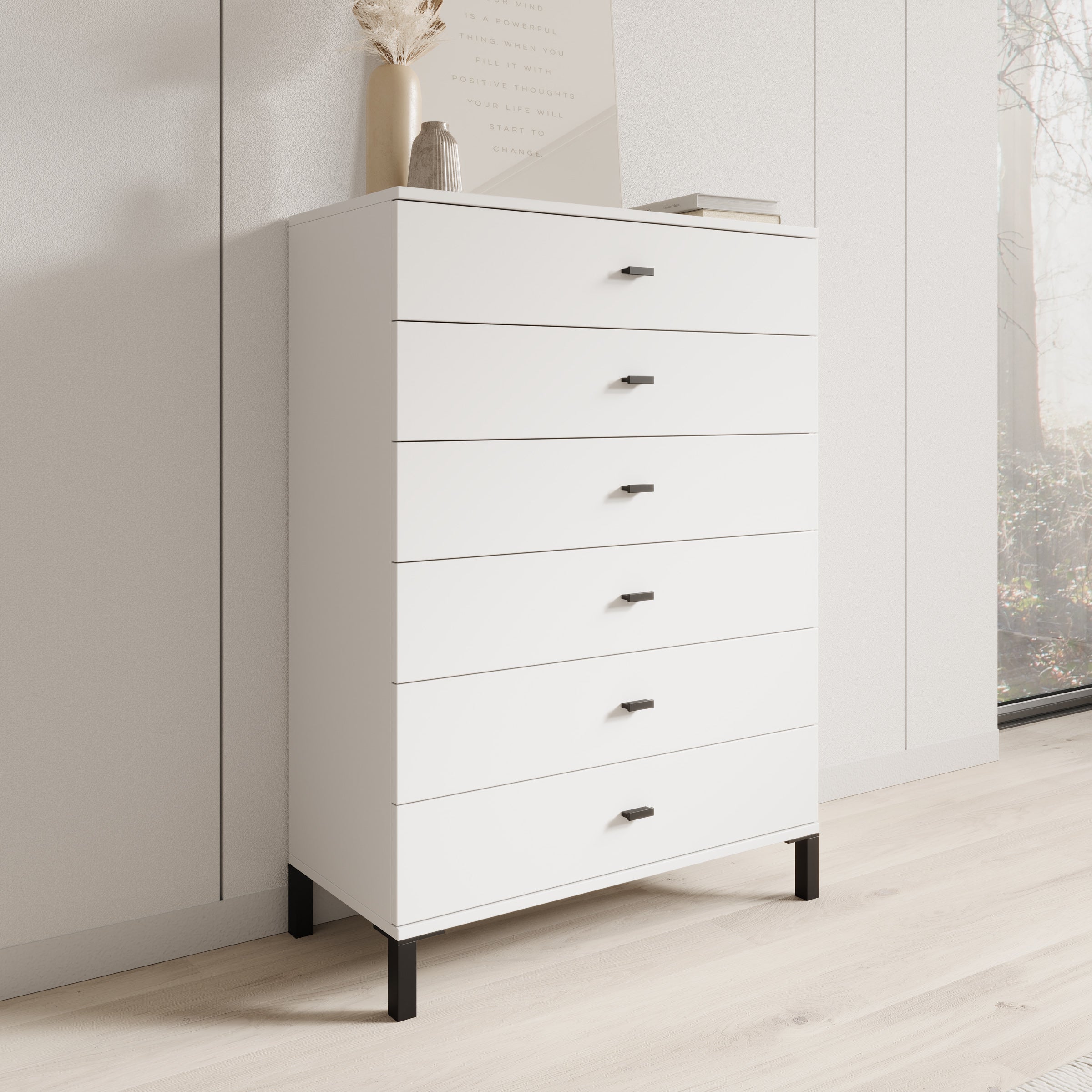 Avellio - Ladekast met 6 lades - Wit - 77x35x110 cm