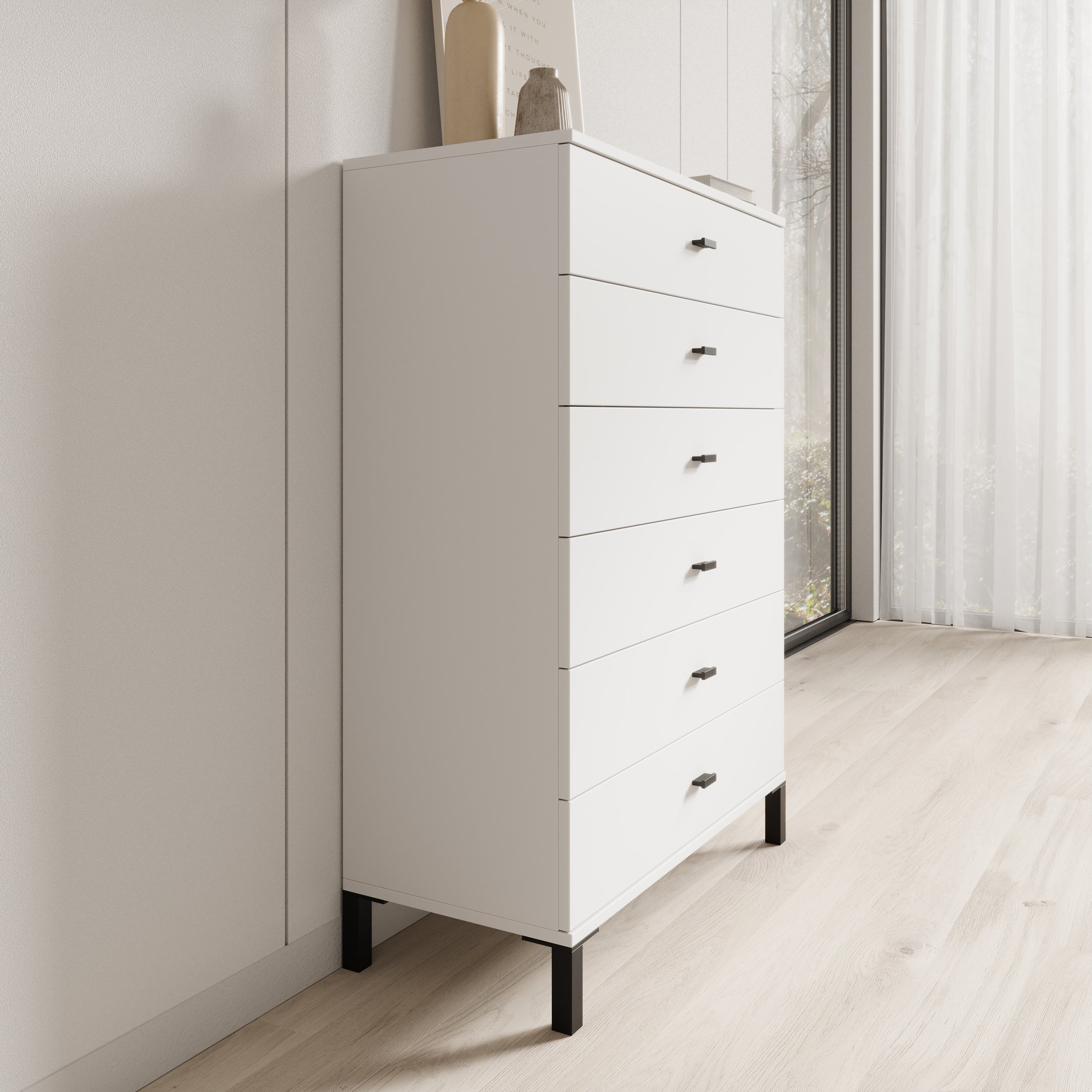 Avellio - Ladekast met 6 lades - Wit - 77x35x110 cm