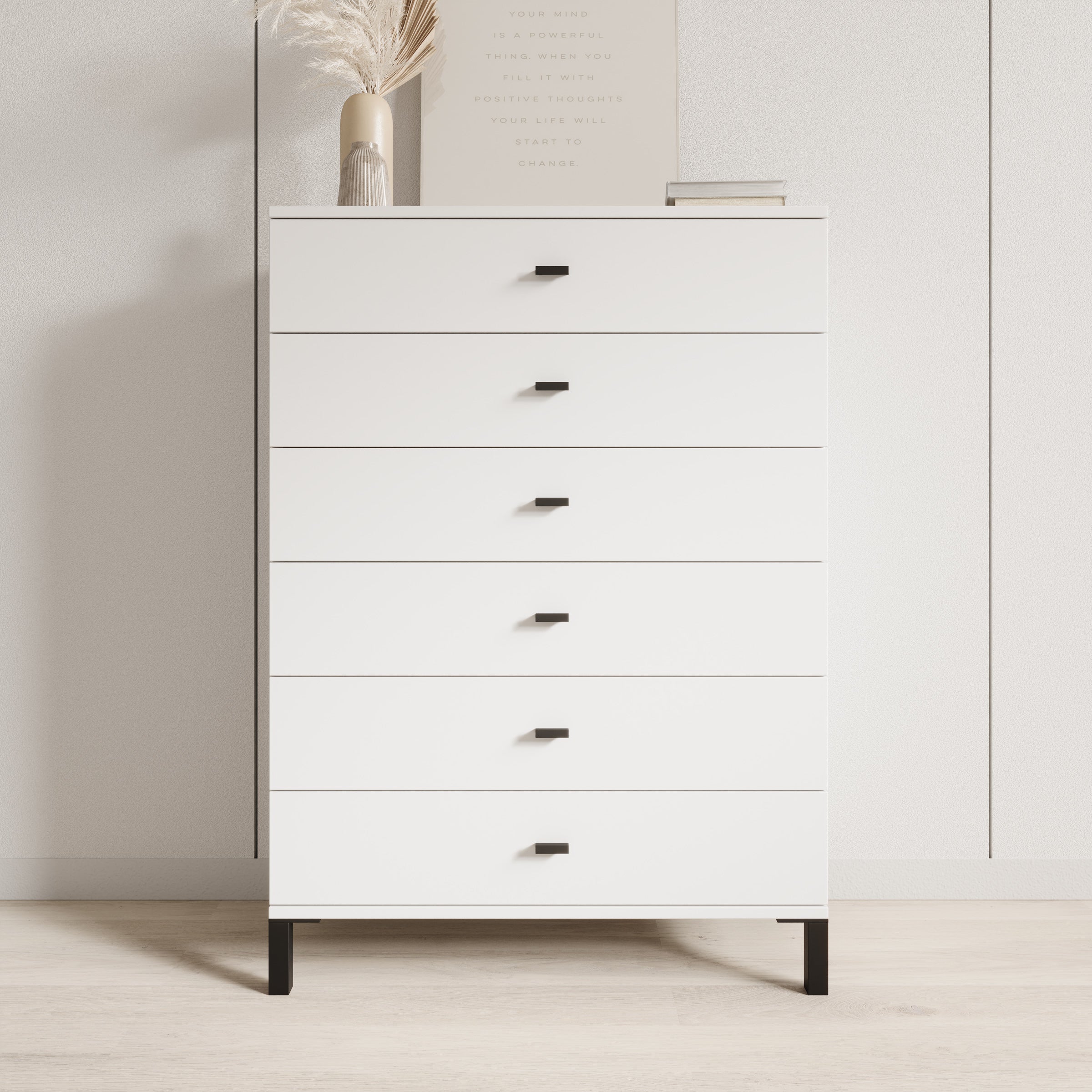 Avellio - Ladekast met 6 lades - Wit - 77x35x110 cm