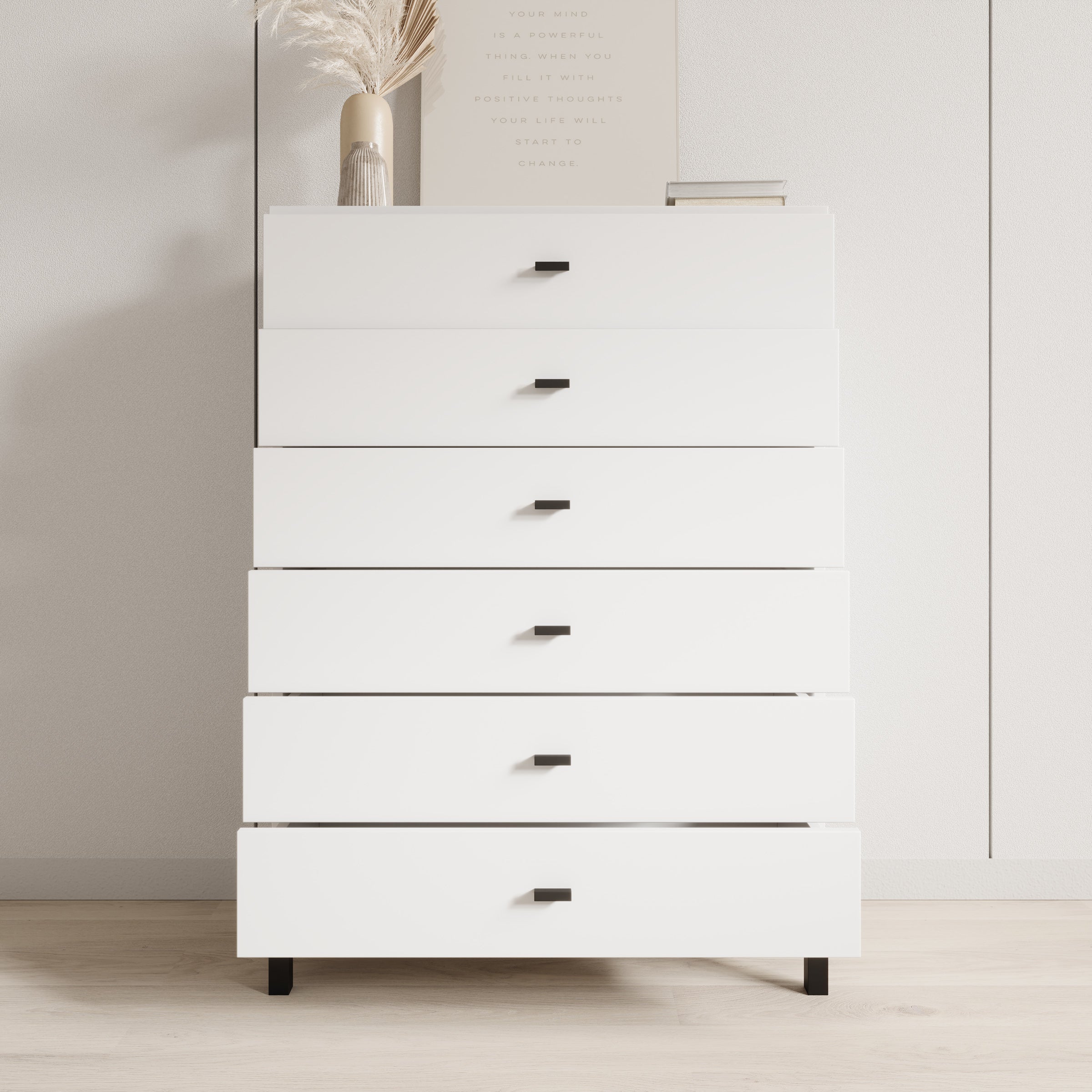 Avellio - Ladekast met 6 lades - Wit - 77x35x110 cm
