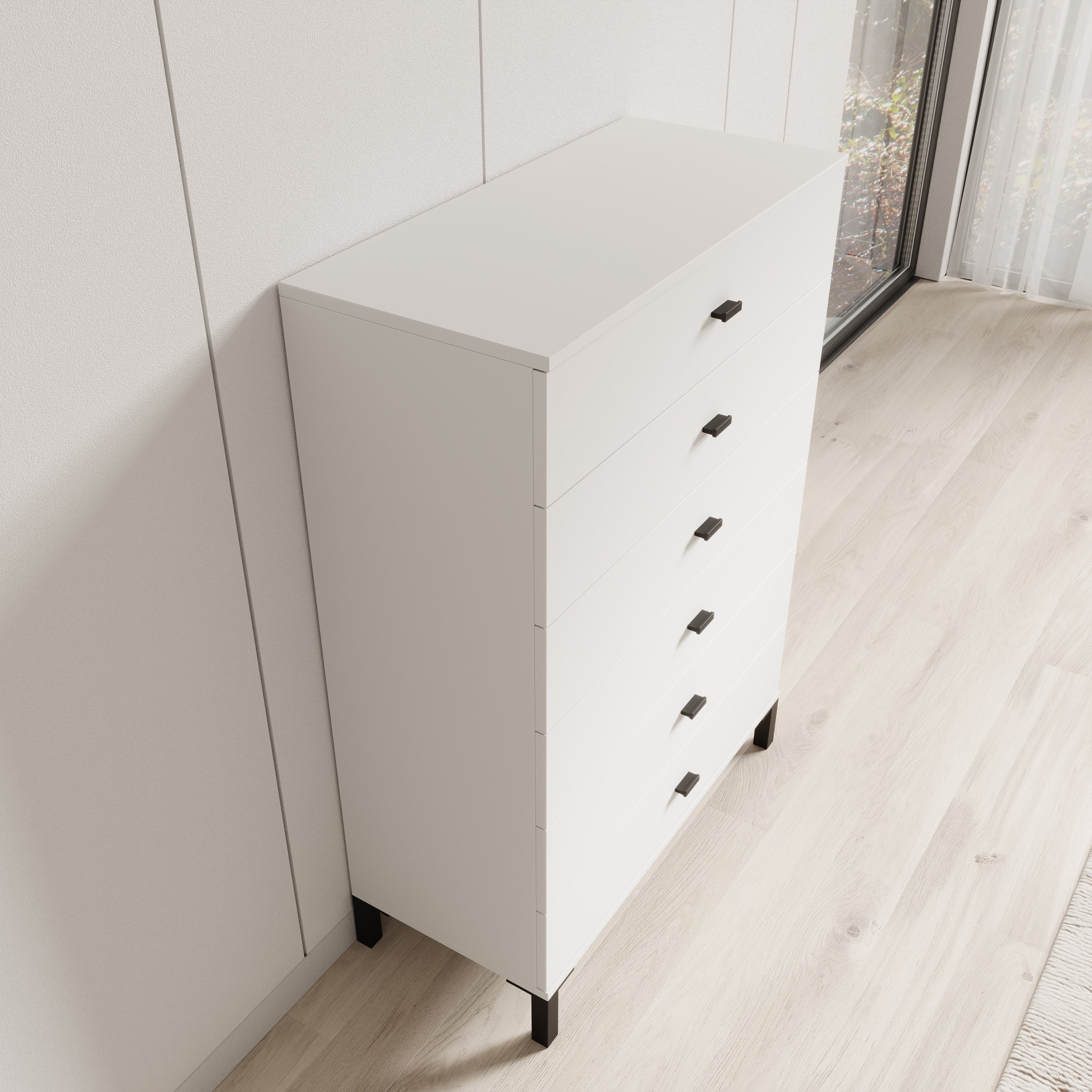 Avellio - Ladekast met 6 lades - Wit - 77x35x110 cm