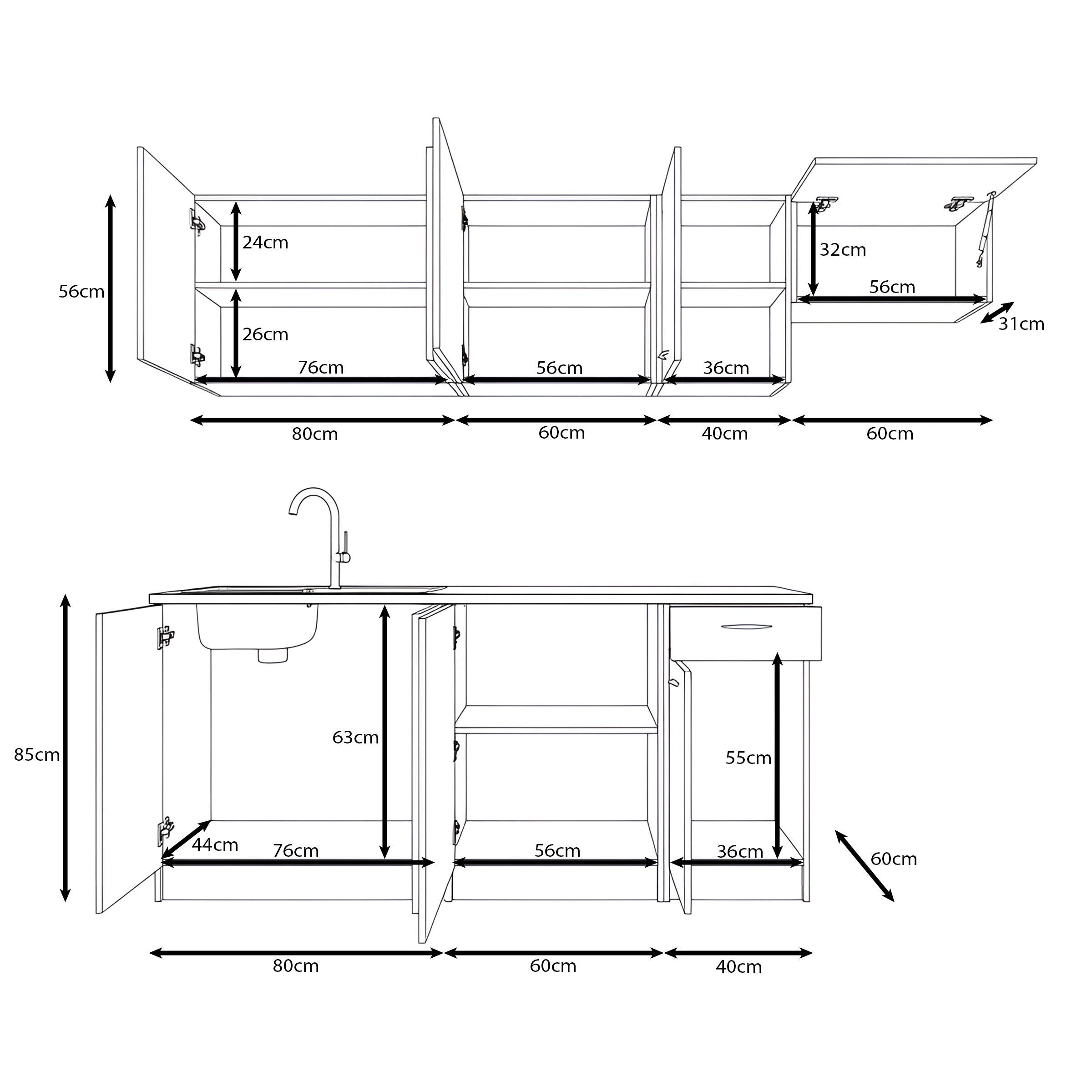 Avenor - Keuken - Beige - 240x60x85 cm