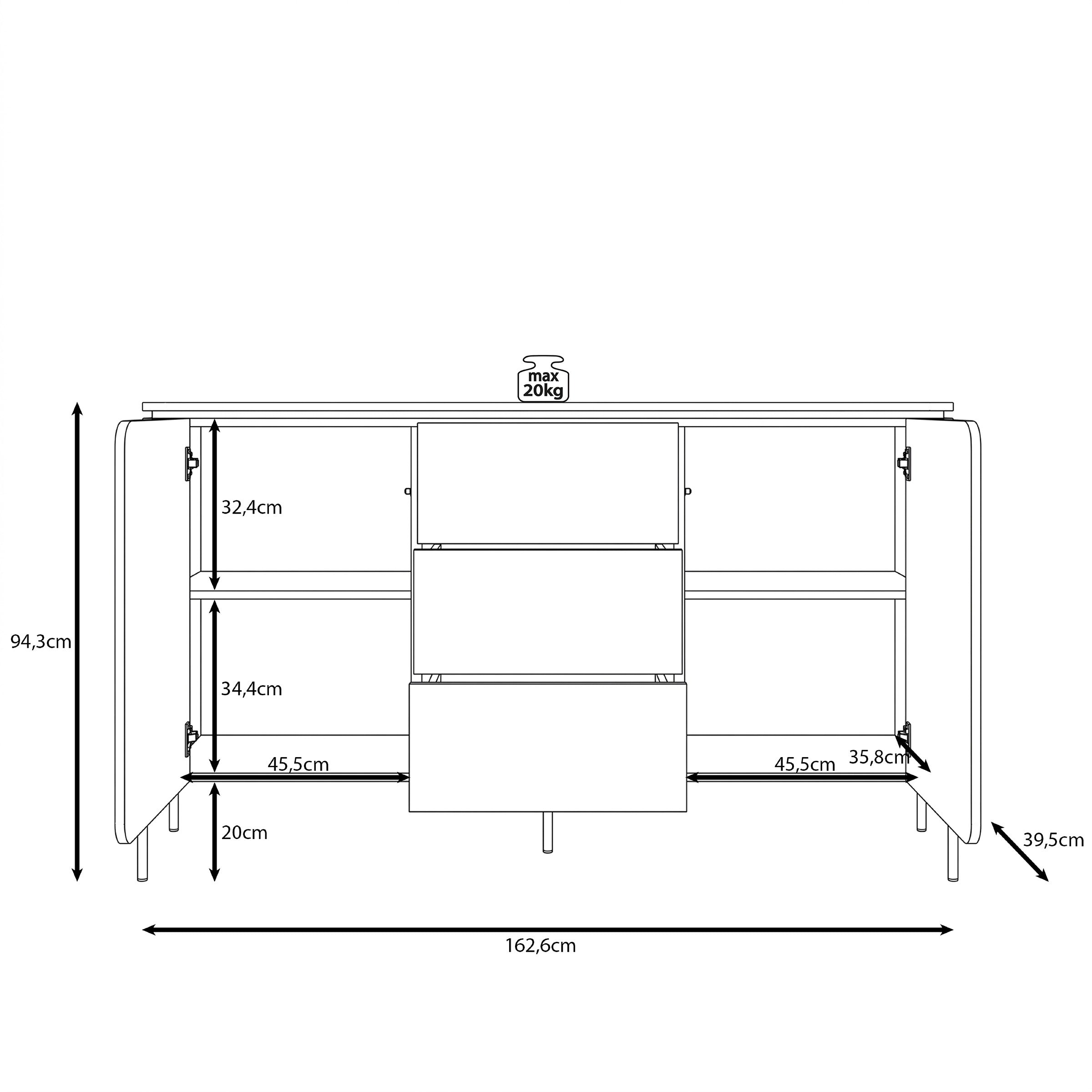 Avero - Dressoir - Beige - 163x40x94 cm