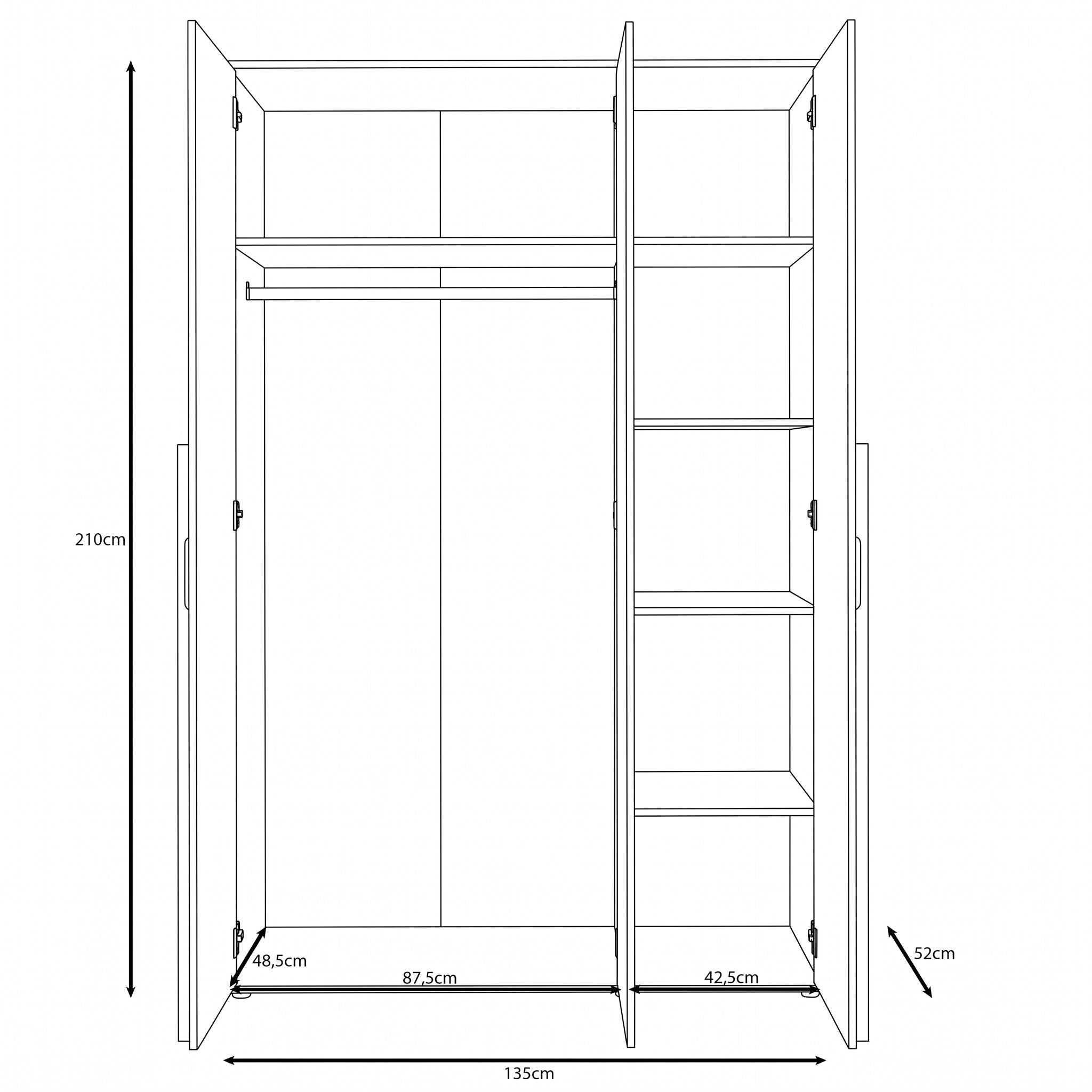 Avery - Kledingkast met 3 deuren - Beige - 135x52x210 cm