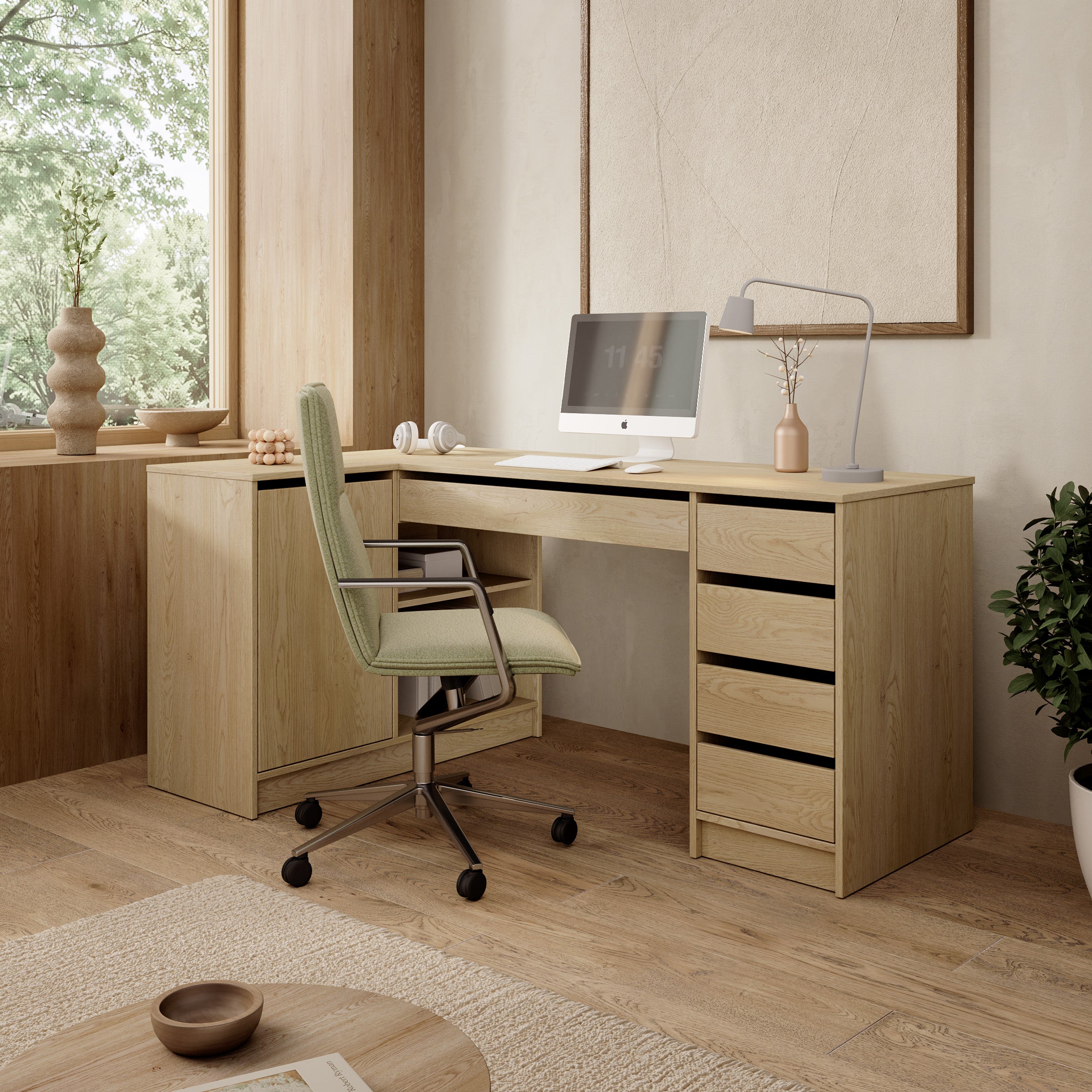 Avio 3 - Bureau - Licht eikenpatroon - 158x98x76 cm
