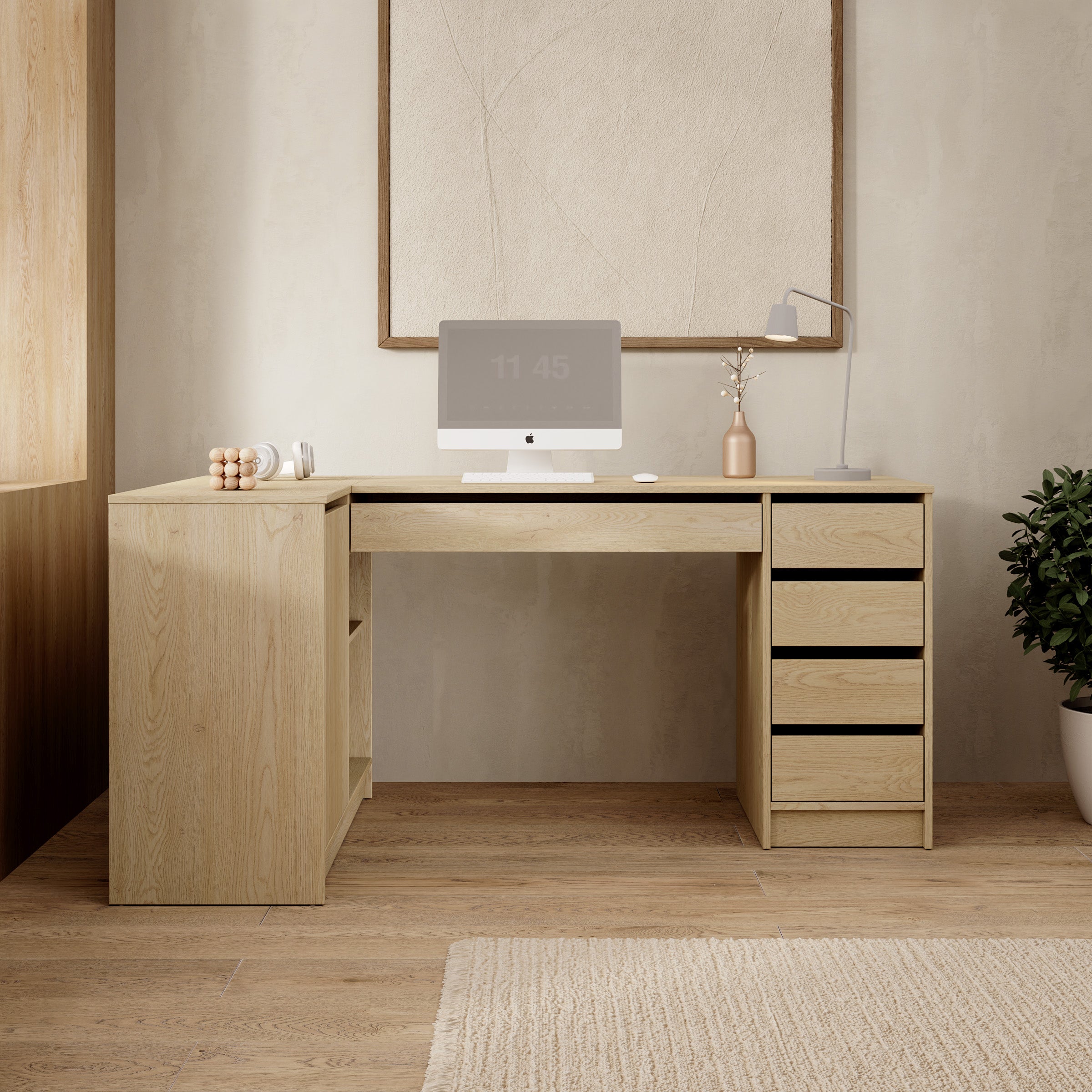 Avio 3 - Bureau - Licht eikenpatroon - 158x98x76 cm