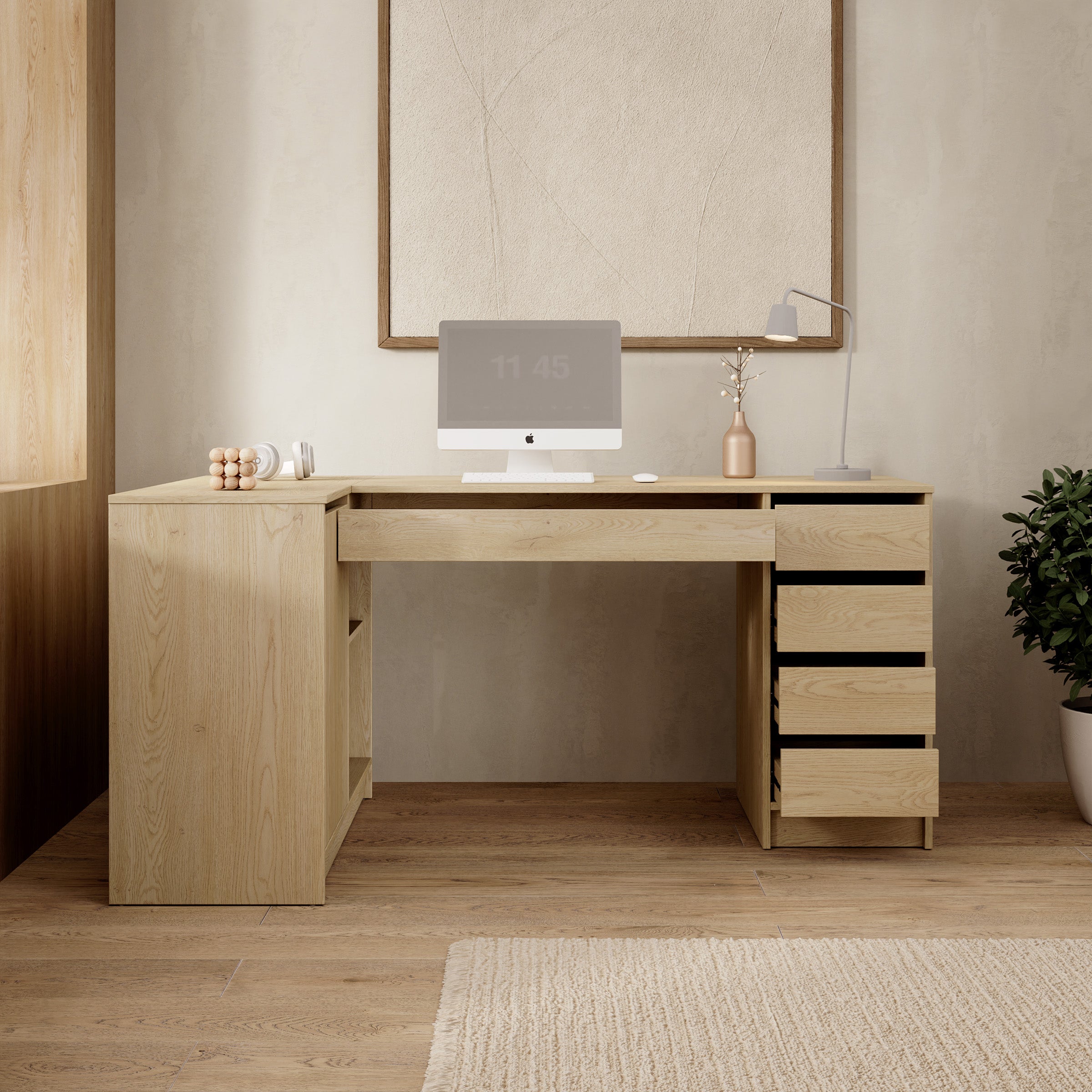 Avio 3 - Bureau - Licht eikenpatroon - 158x98x76 cm