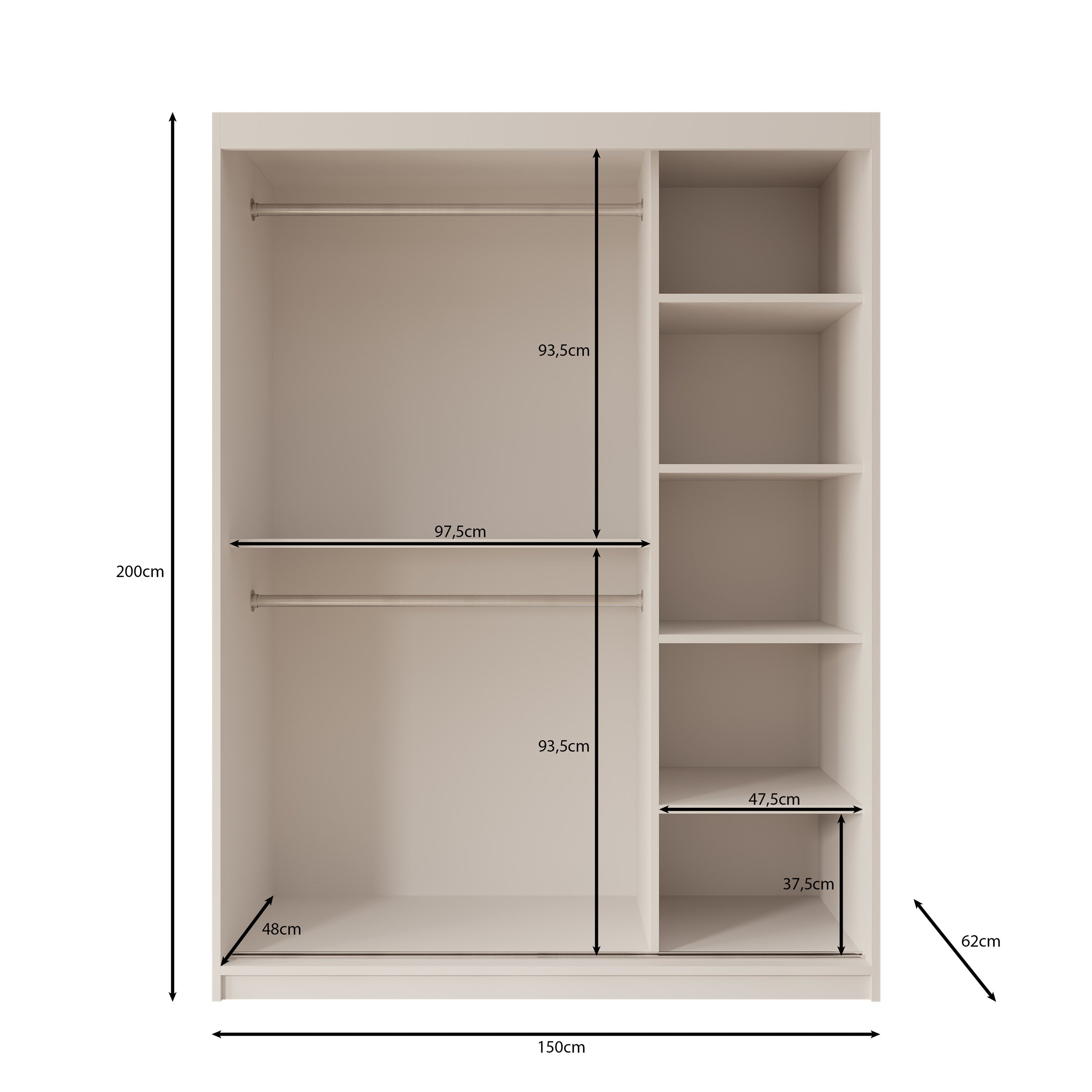 Azai - Kledingkast met schuifdeuren - Walnootpatroon - 150x62x200 cm