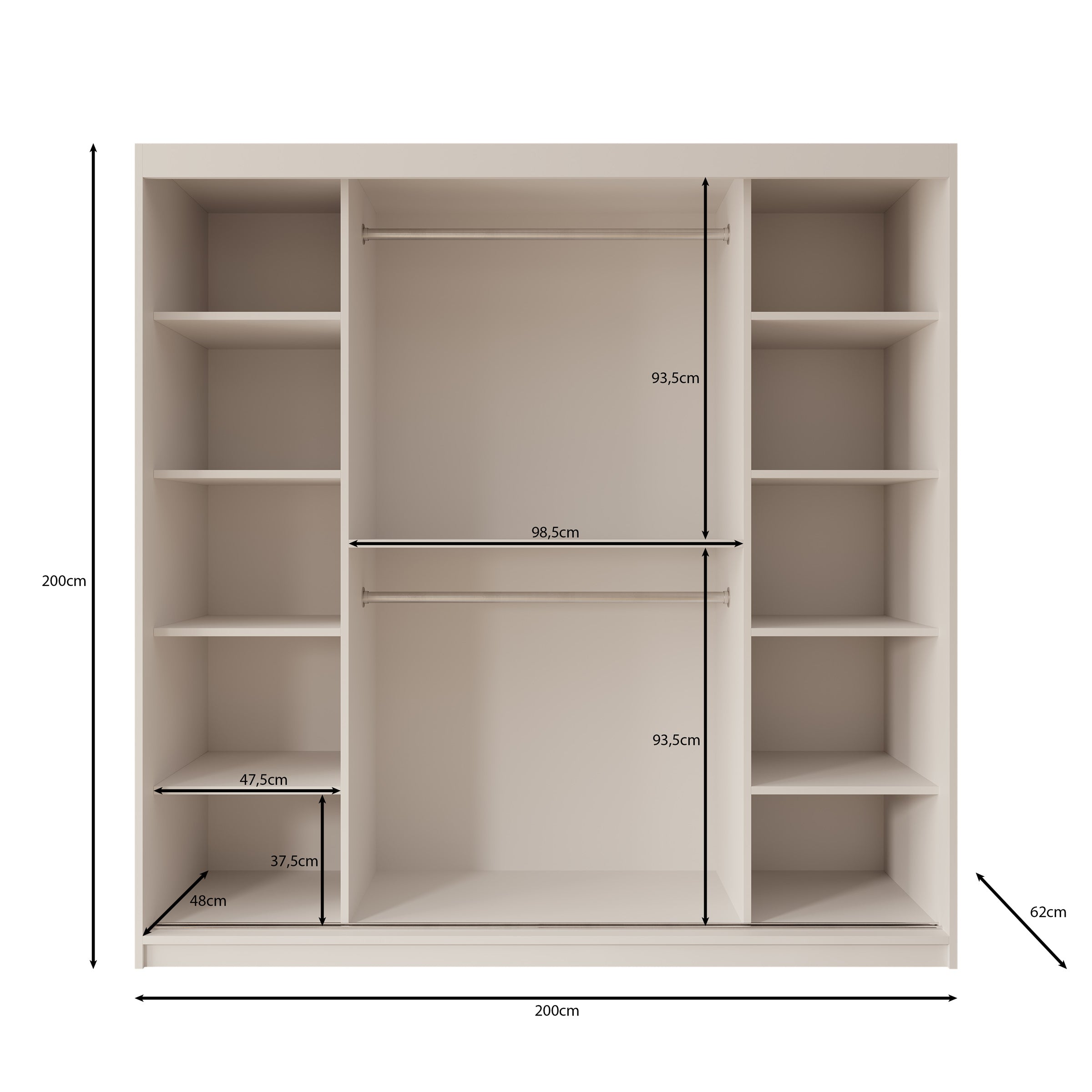 Azai - Kledingkast met schuifdeuren - Walnootpatroon - 200x62x200 cm