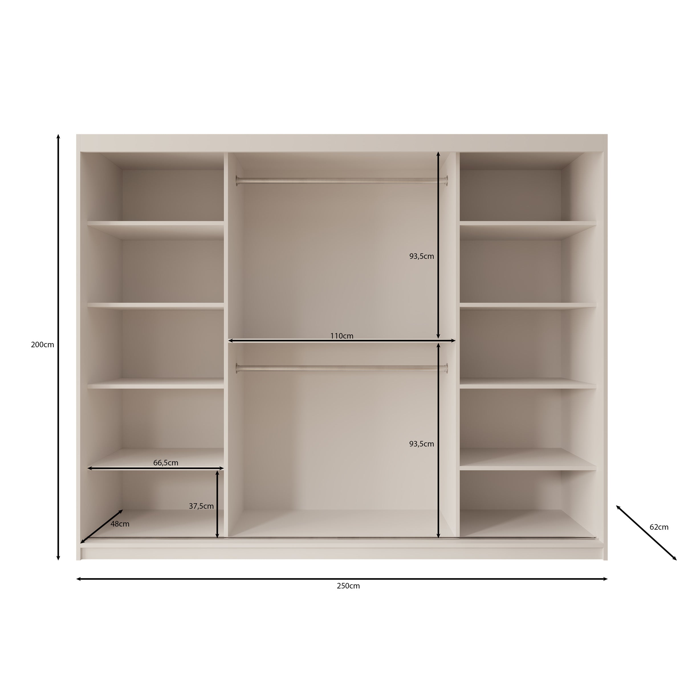 Azai - Kledingkast met schuifdeuren - Walnootpatroon - 250x62x200 cm