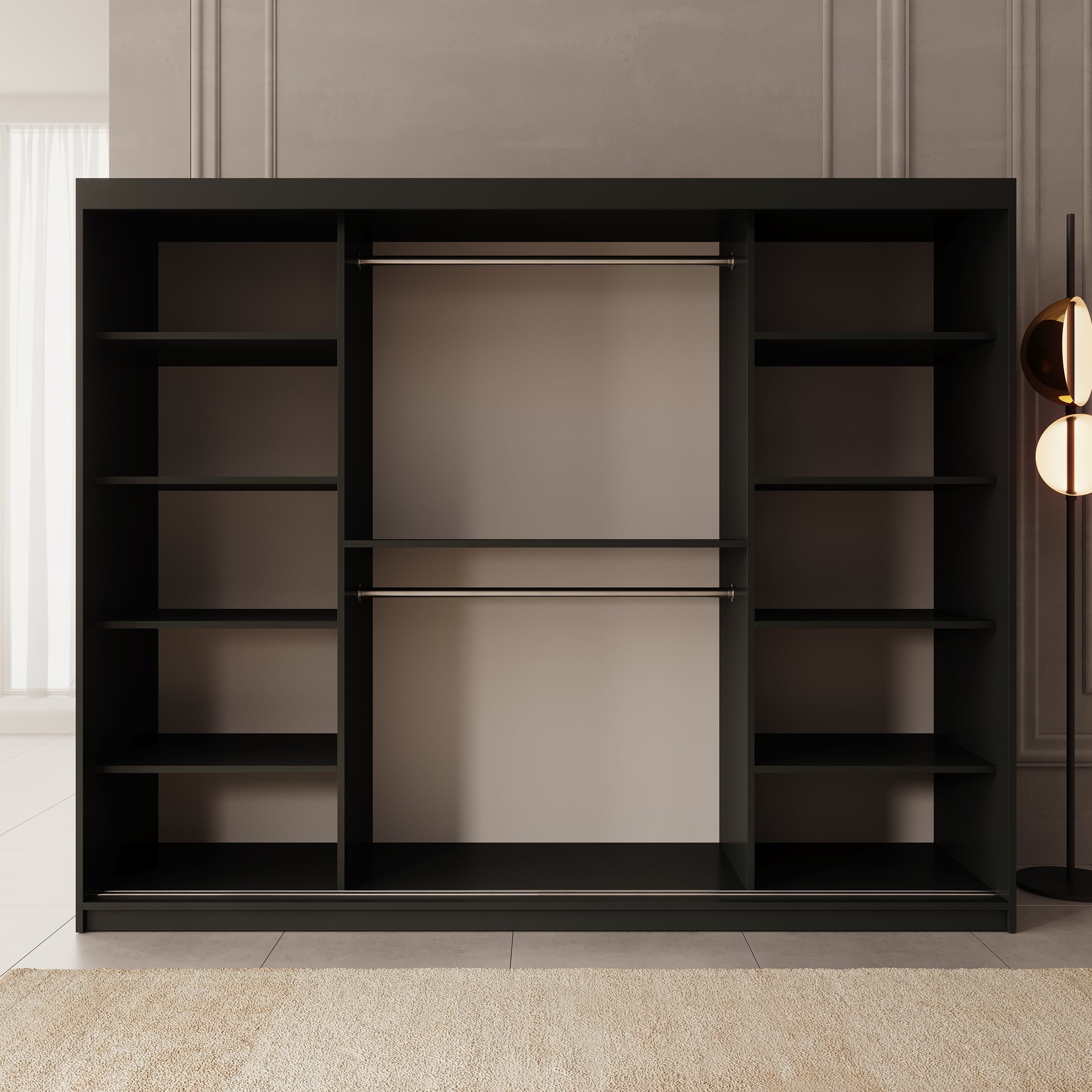 Azai - Kledingkast met schuifdeuren - Zwart - 250x62x200 cm