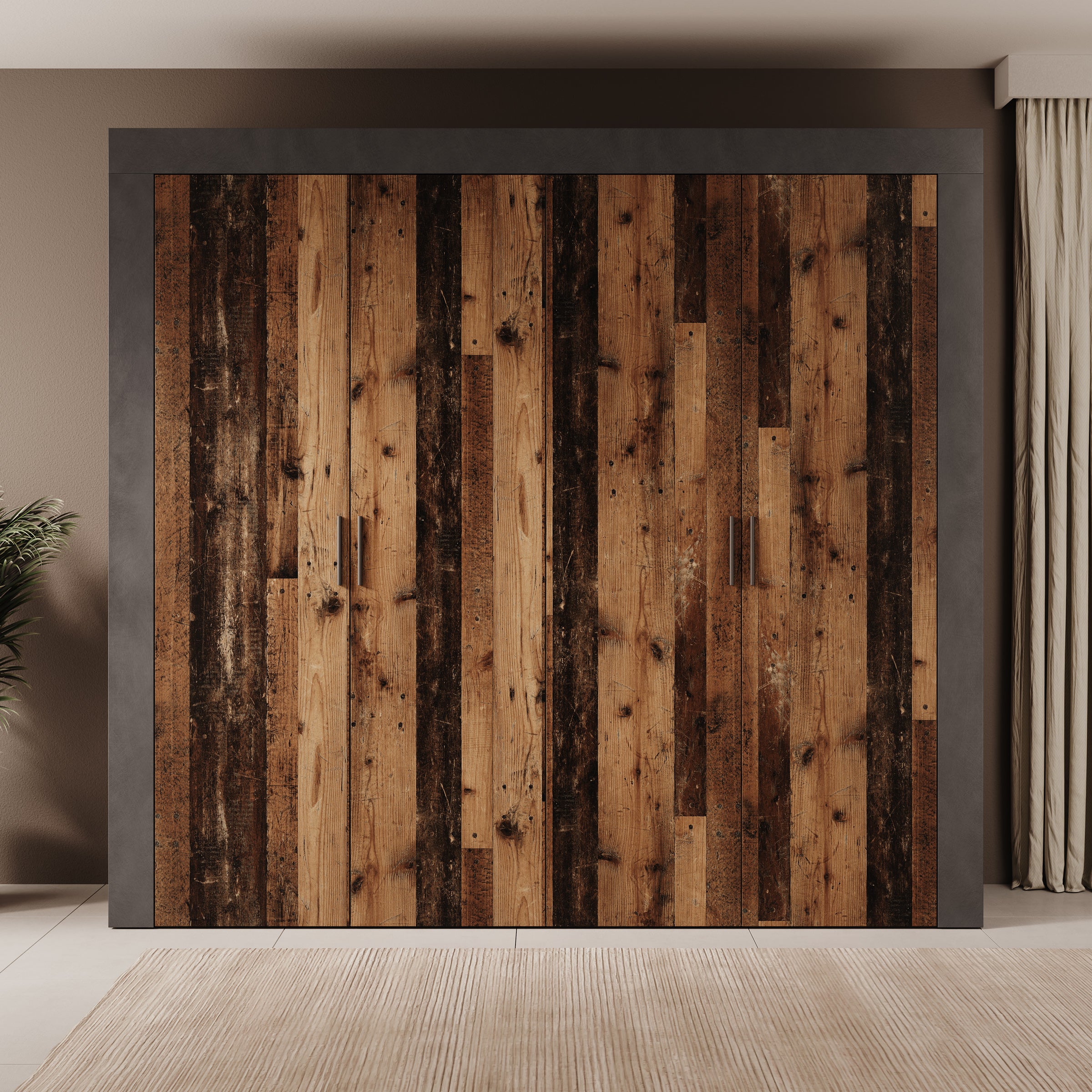 Azen - Kledingkast 4 deurs - Eikenpatroon - 230x54x211 cm
