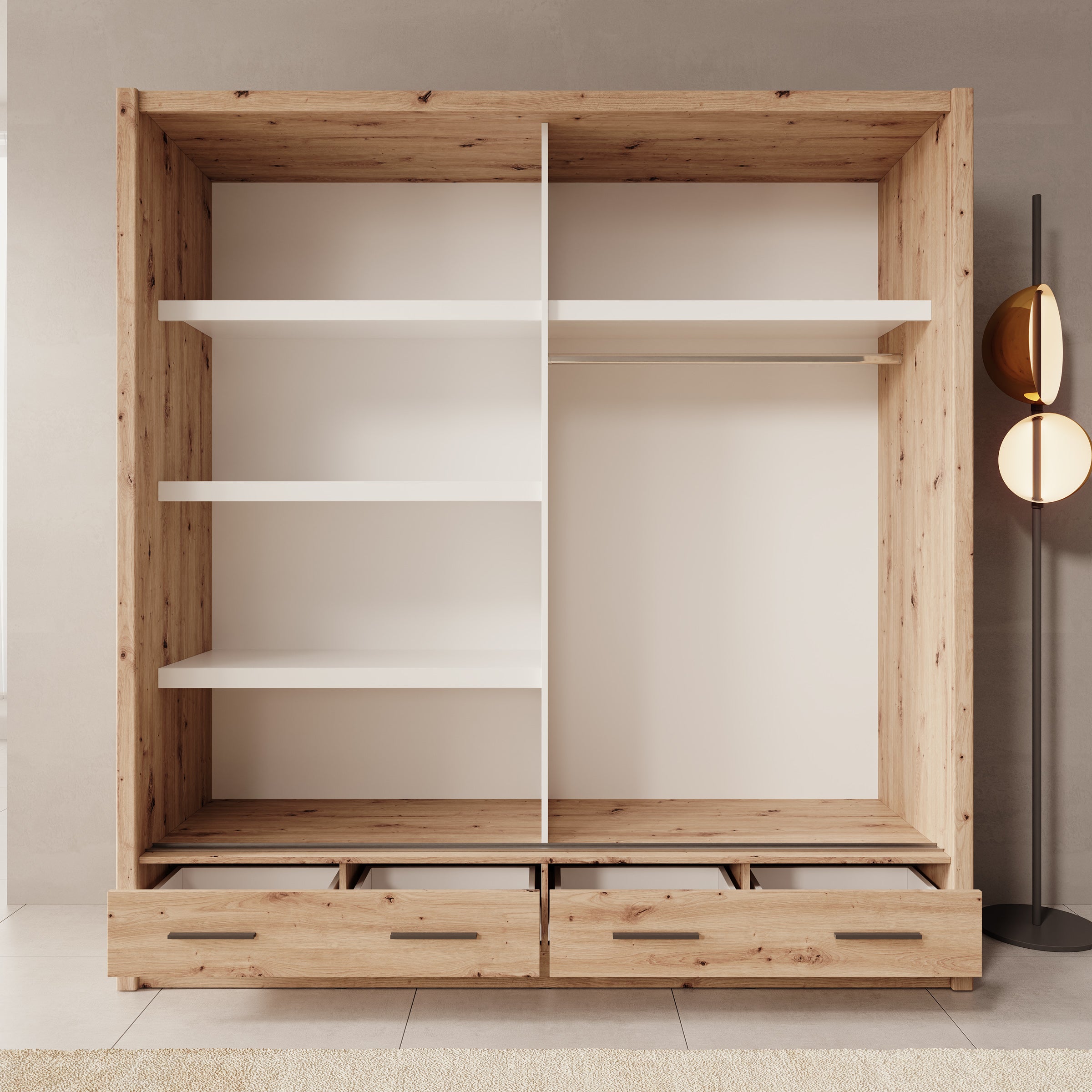 Azul - Kledingkast met schuifdeuren - Eikenpatroon - 205x60x216 cm