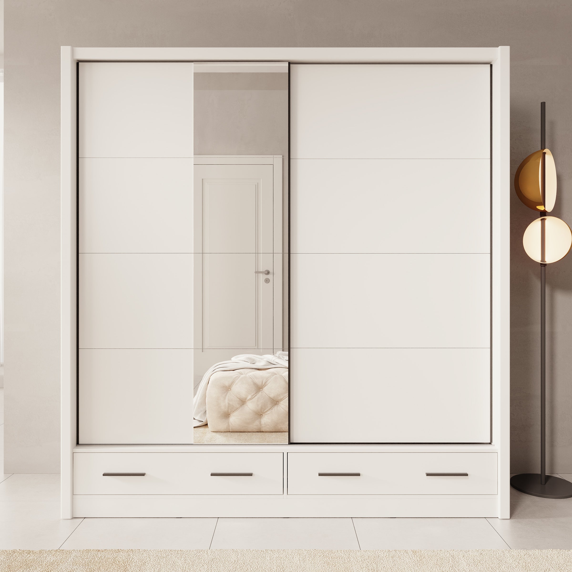 Azul - Kledingkast met schuifdeuren - Wit - 205x60x216 cm