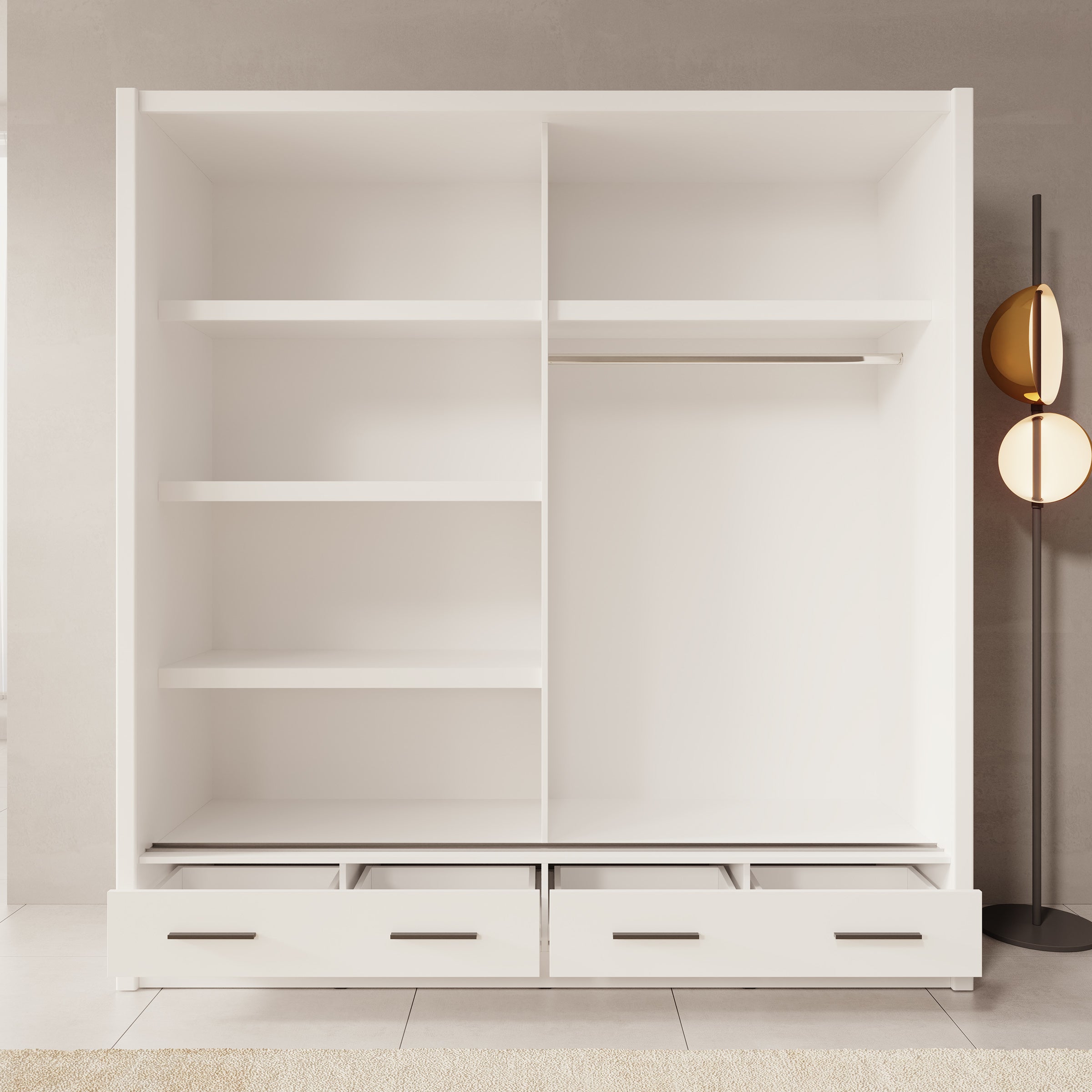 Azul - Kledingkast met schuifdeuren - Wit - 205x60x216 cm