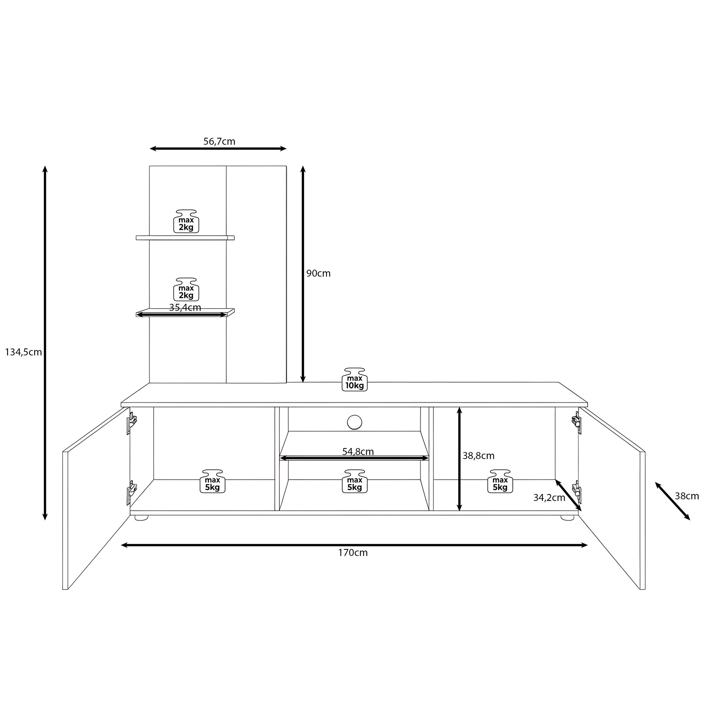 Baxter - Wandmeubel - Grijs/Donker eikenpatroon - 170x38x135