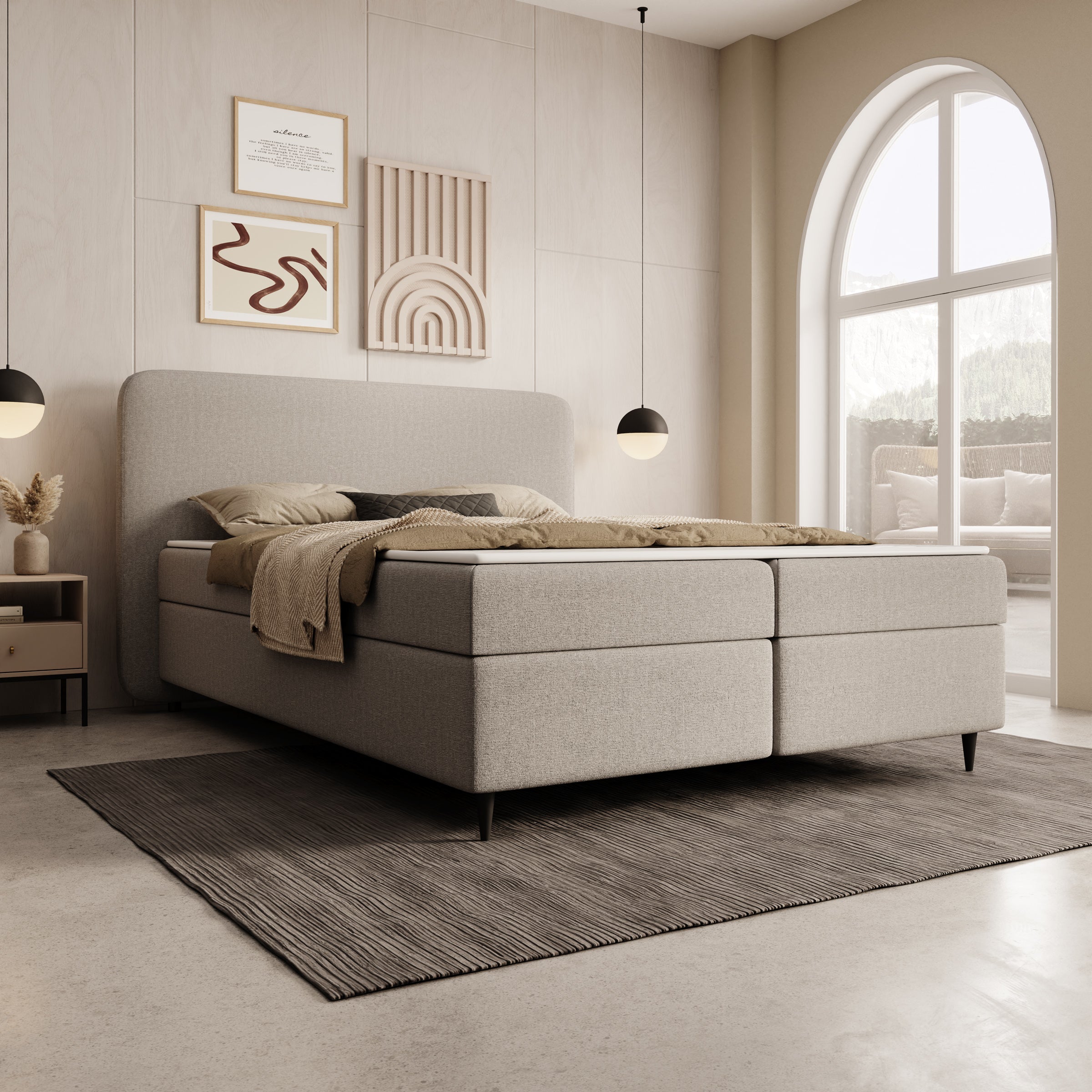 Baldini - Boxspring met opbergruimte - Stof beige - 140x200 cm