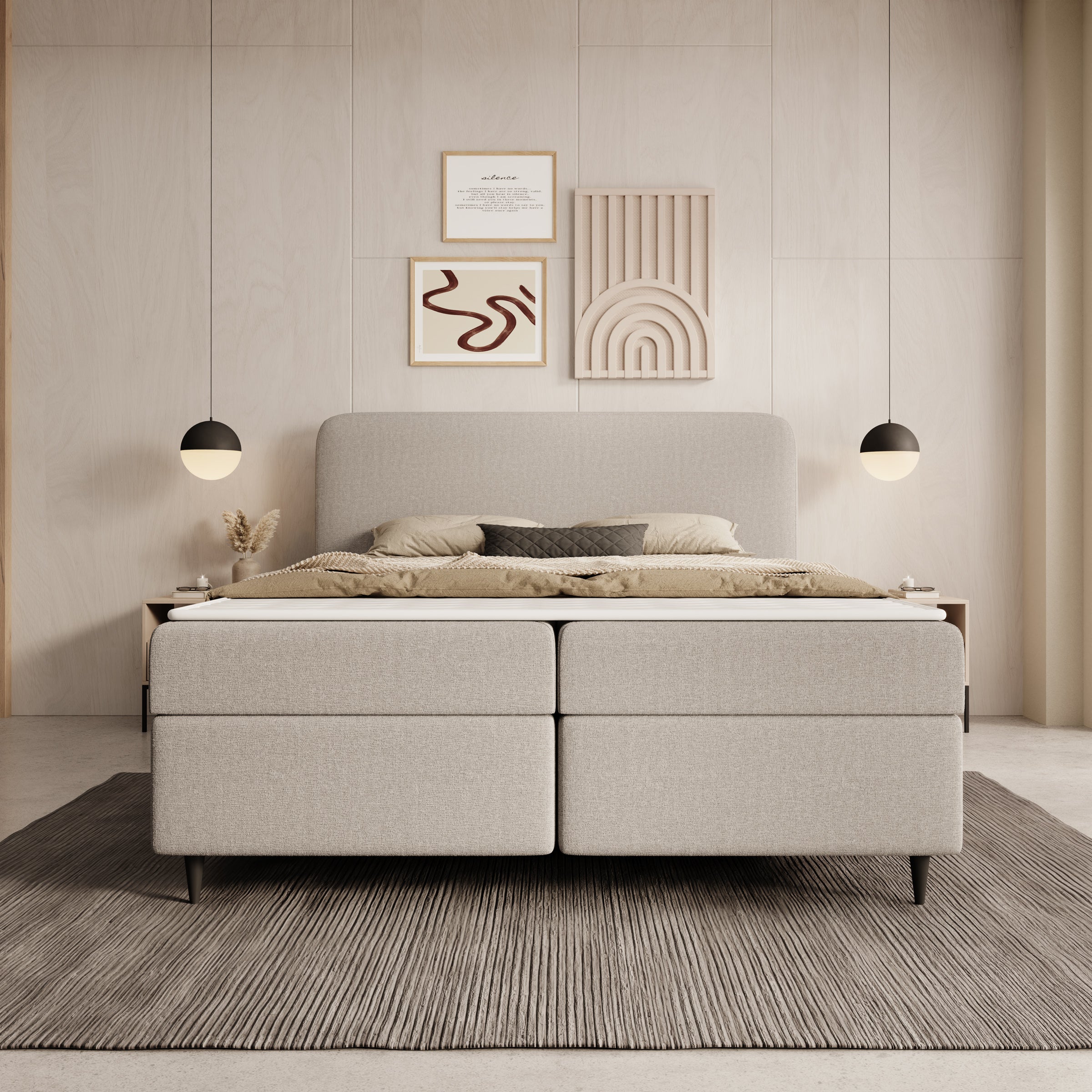 Baldini - Boxspring met opbergruimte - Stof beige - 140x200 cm