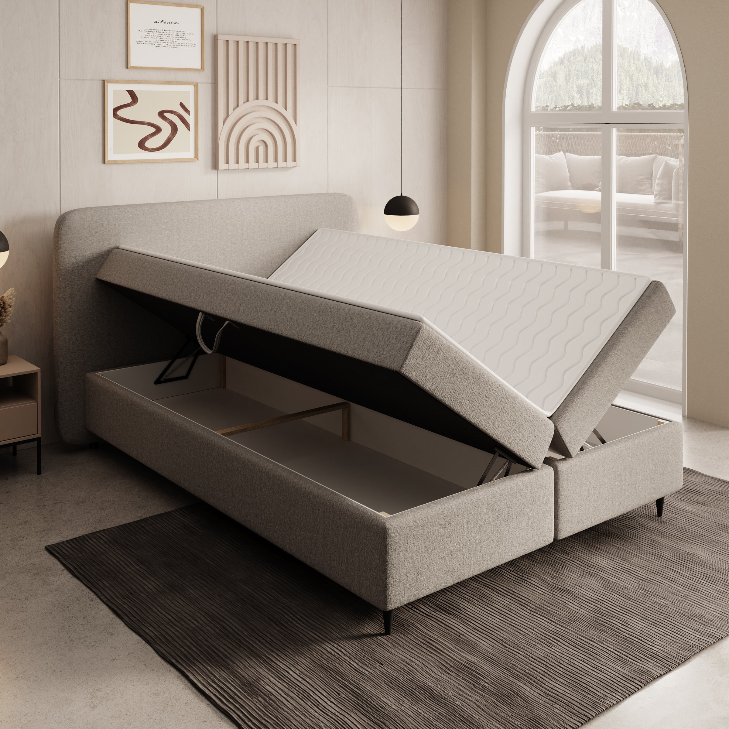 Baldini - Boxspring met opbergruimte - Stof beige - 140x200 cm