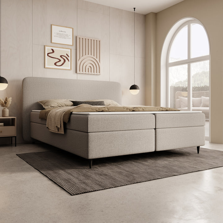 Baldini - Boxspring met opbergruimte - Stof beige - 160x200 cm