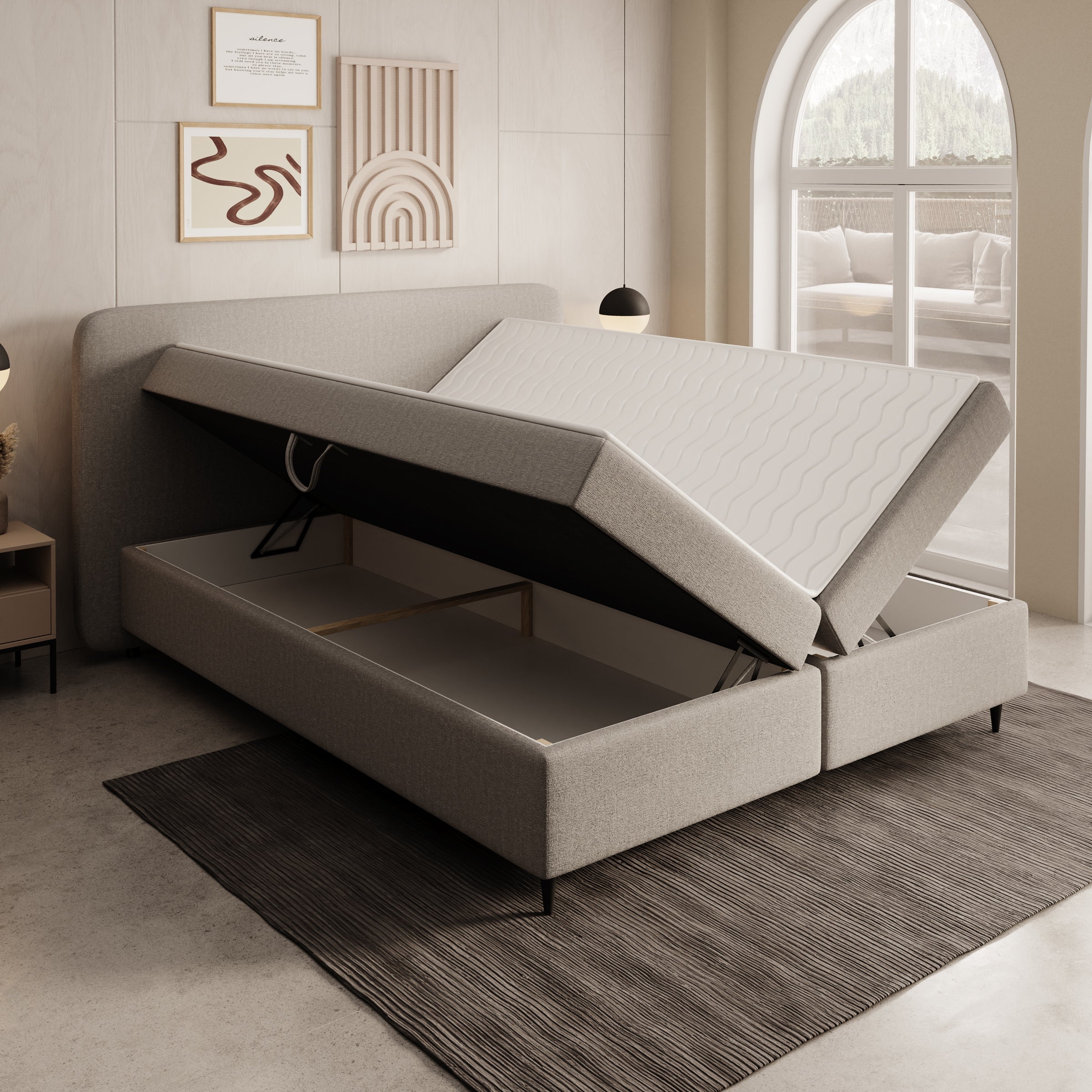 Baldini - Boxspring met opbergruimte - Stof beige - 160x200 cm