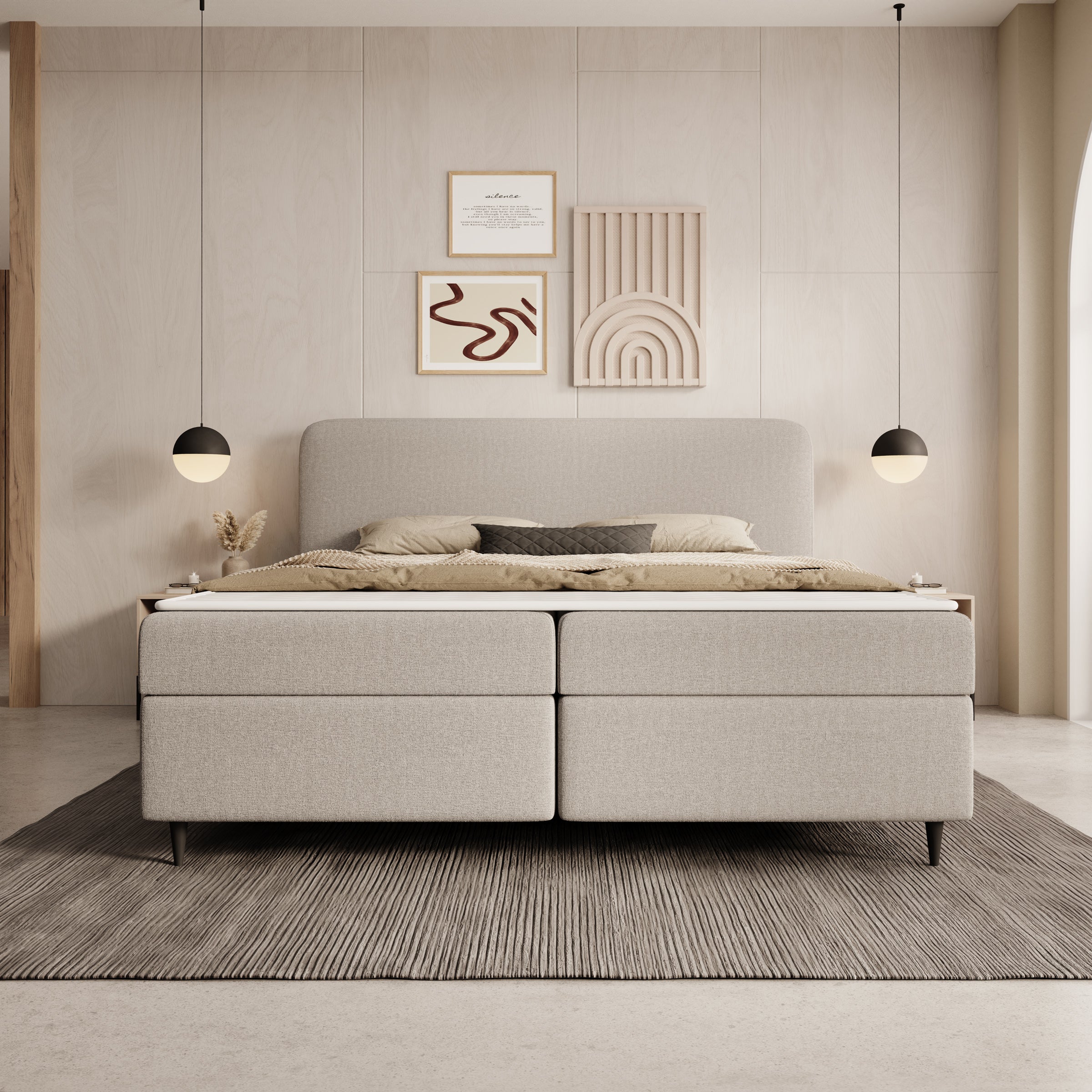 Baldini - Boxspring met opbergruimte - Stof beige - 160x200 cm