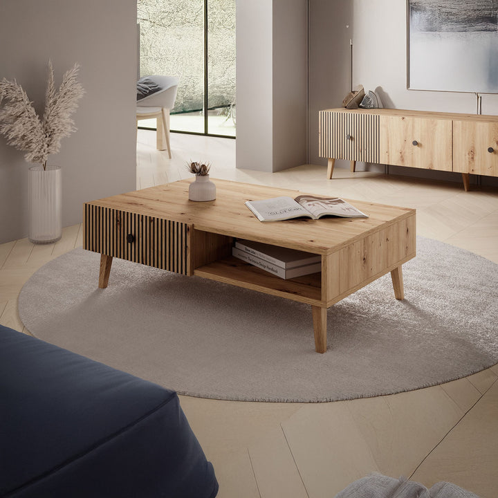 Bali - Salontafel met 2 lades - Eiken - 102x67x32 cm