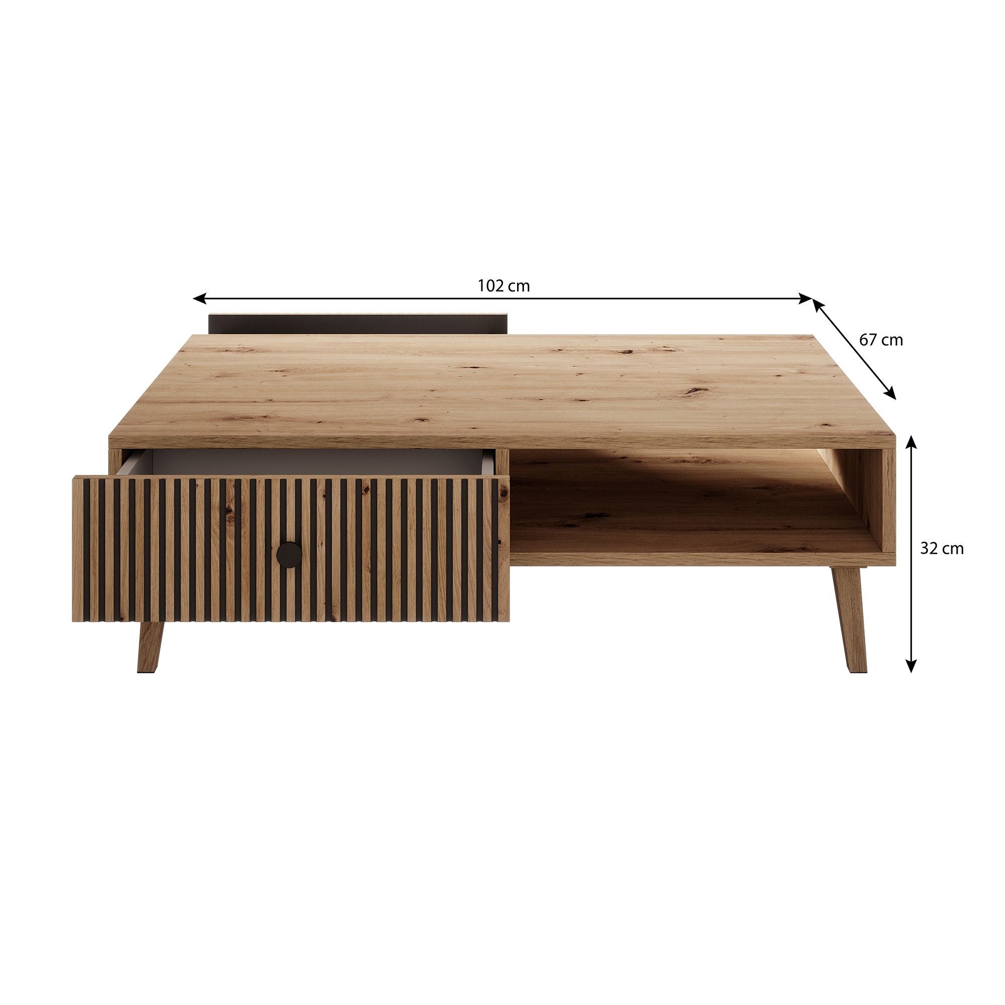 Bali - Salontafel met 2 lades - Eiken - 102x67x32 cm