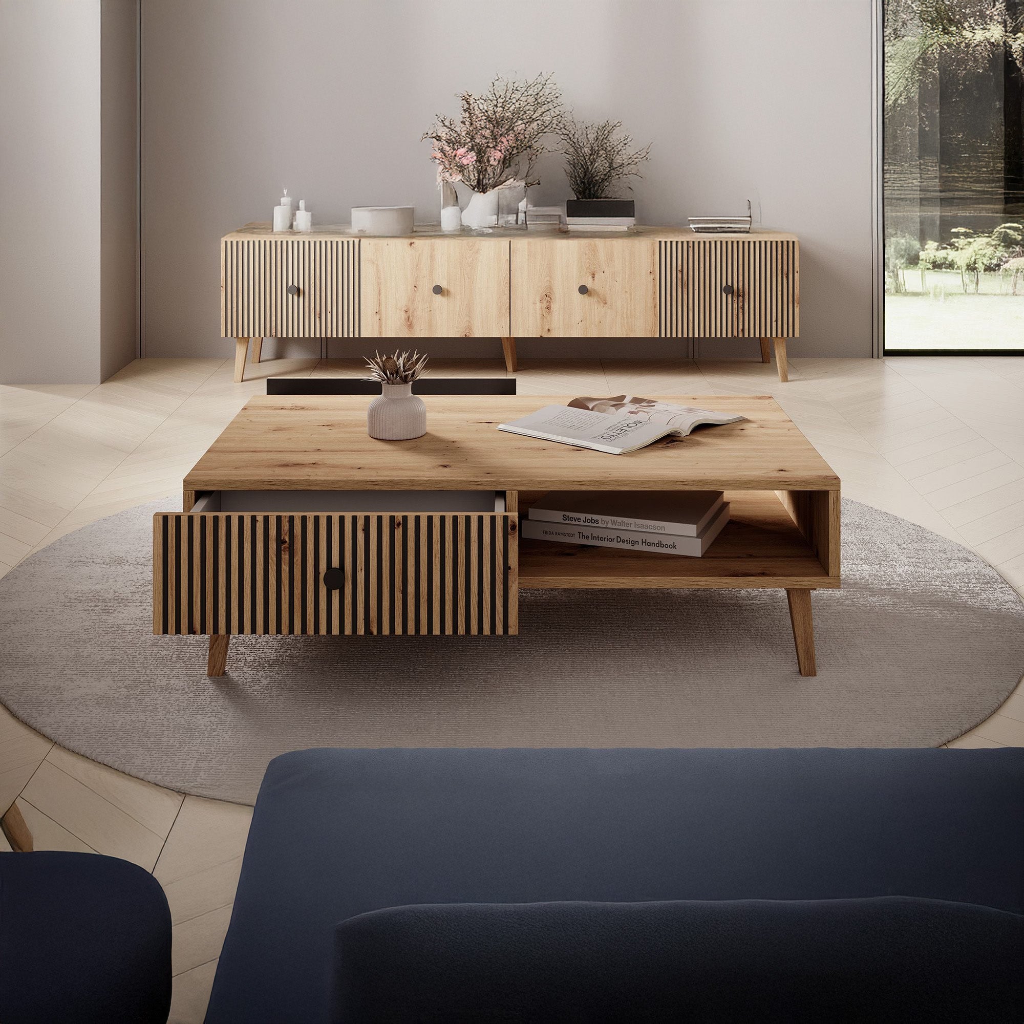 Bali - Salontafel met 2 lades - Eiken - 102x67x32 cm