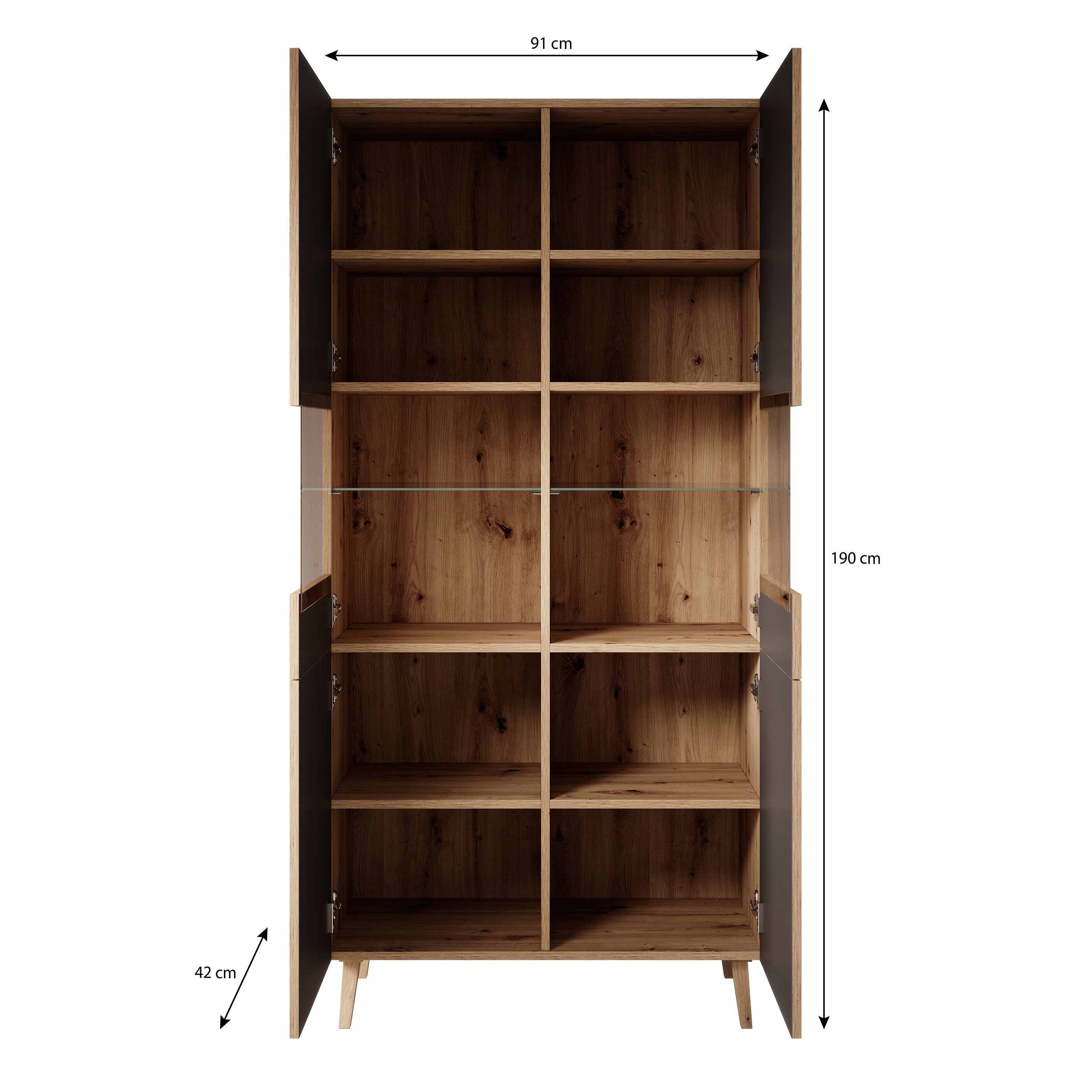 Bali - Vitrinekast - Eiken - 90x42x190 cm