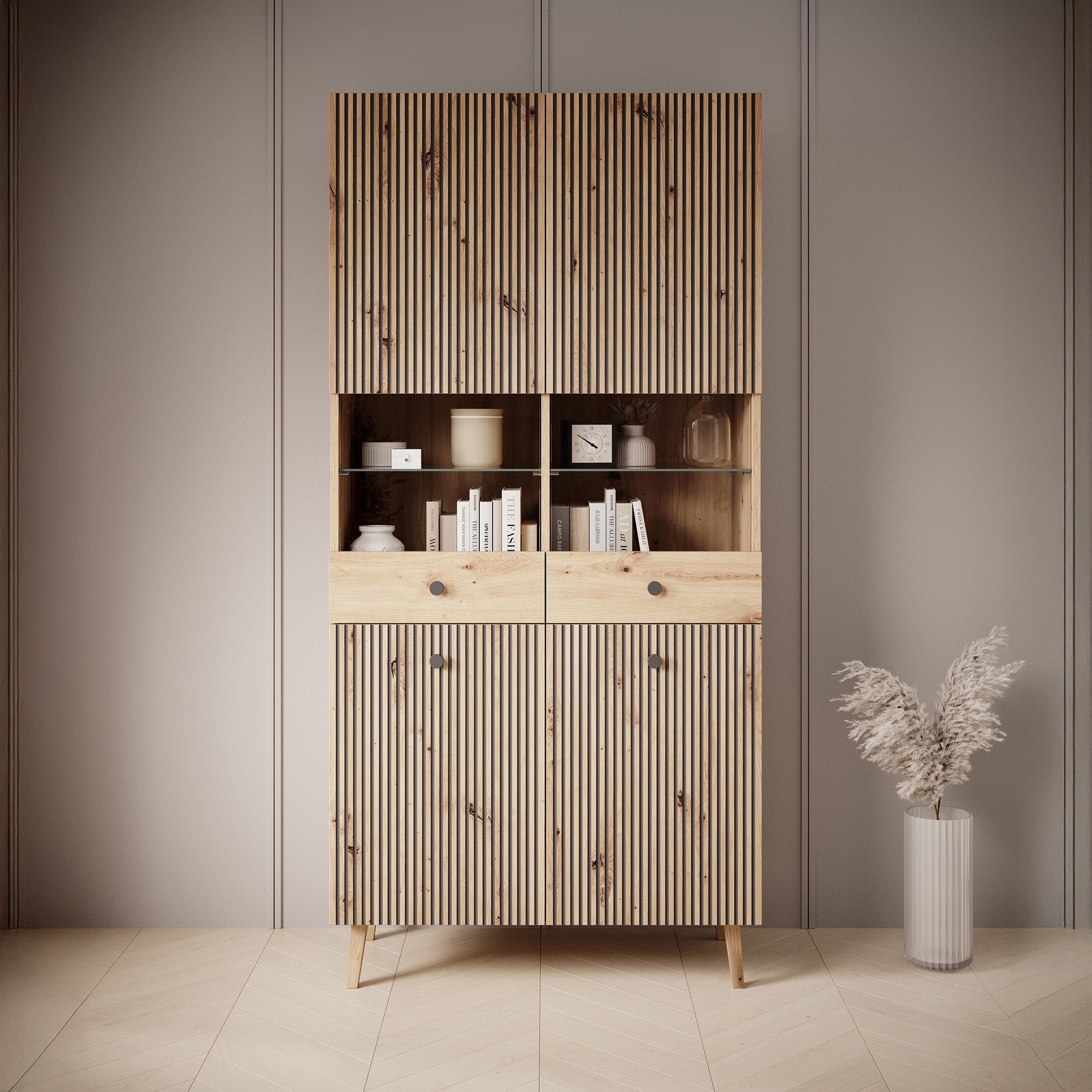 Bali - Vitrinekast - Eiken - 90x42x190 cm