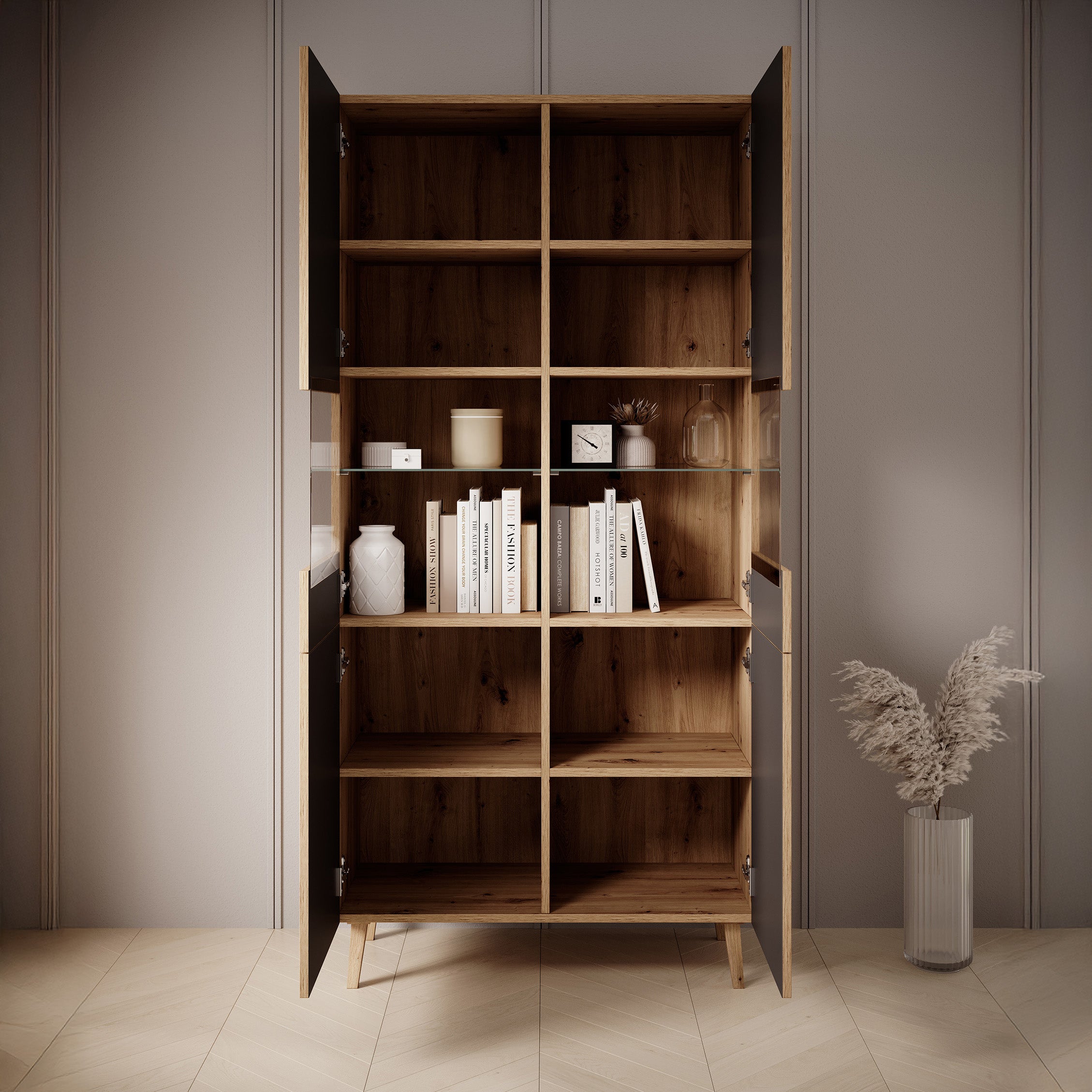 Bali - Vitrinekast - Eiken - 90x42x190 cm
