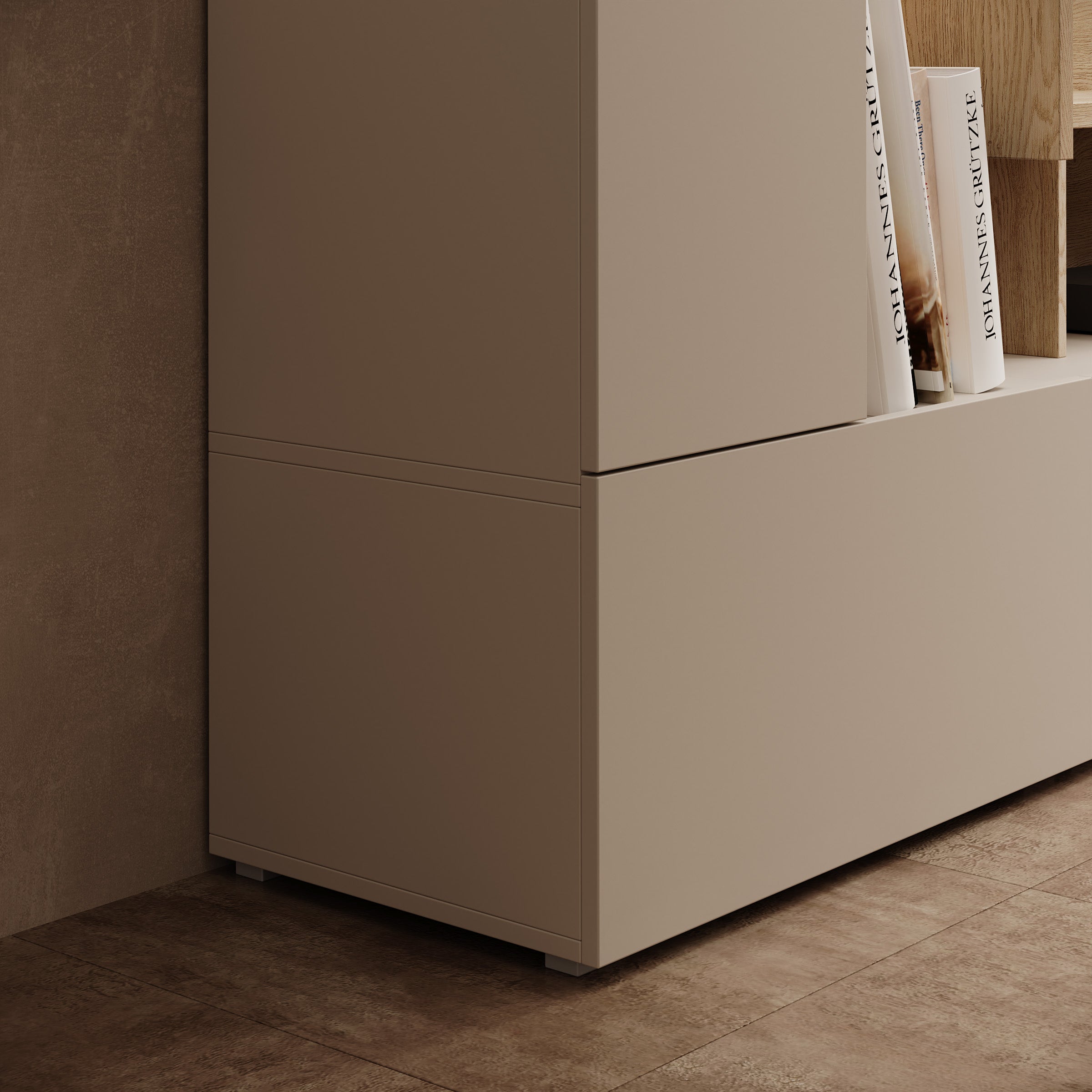 Bandabou - Wandmeubel met verlichting - Beige/Licht eikenpatroon - 270x40x162 cm