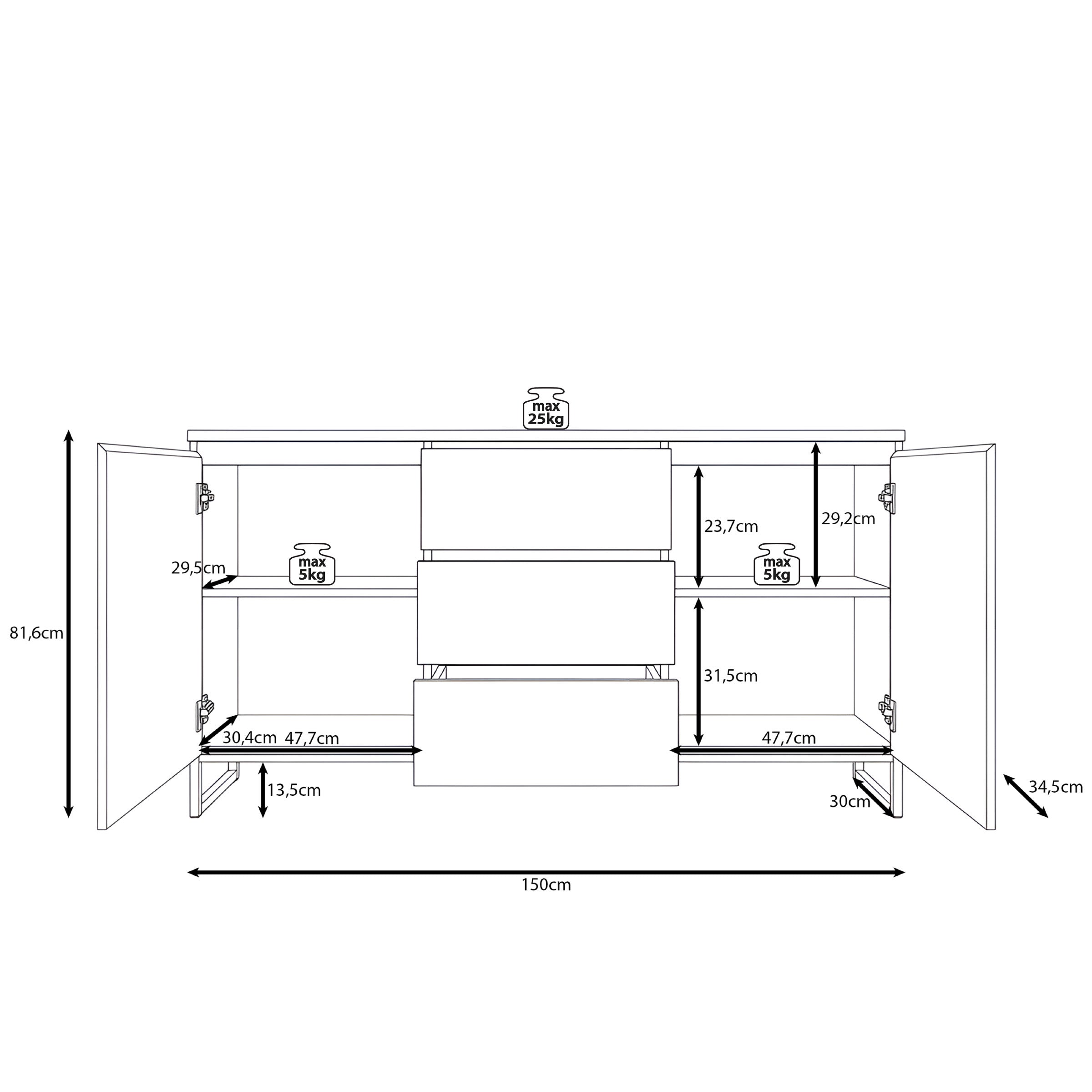Bandariba - Dressoir - Zwart - 150x35x68 cm