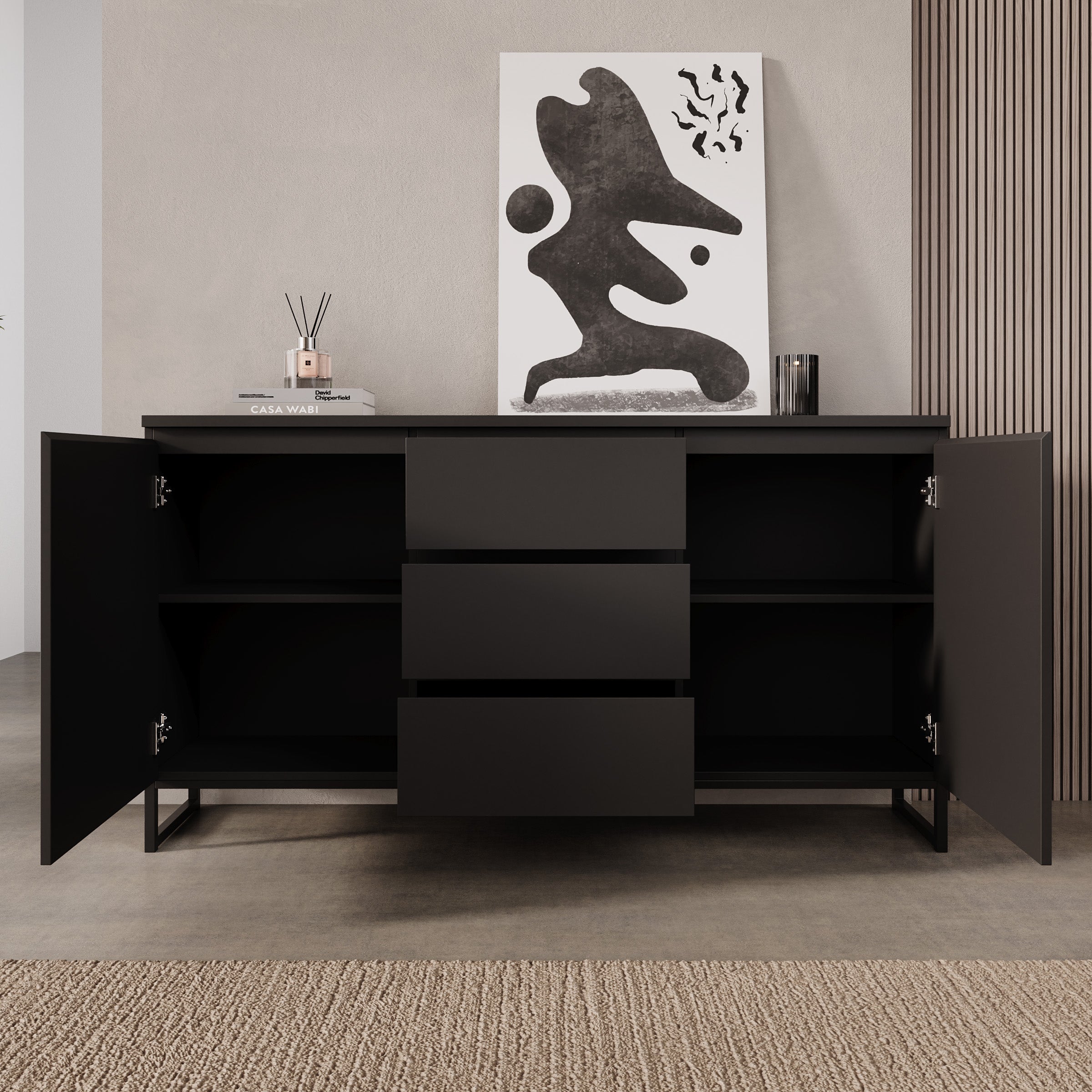 Bandariba - Dressoir - Zwart - 150x35x68 cm