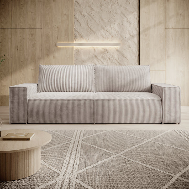 Foster - 3-zitsbank - Ribstof beige - 257x102x85 cm