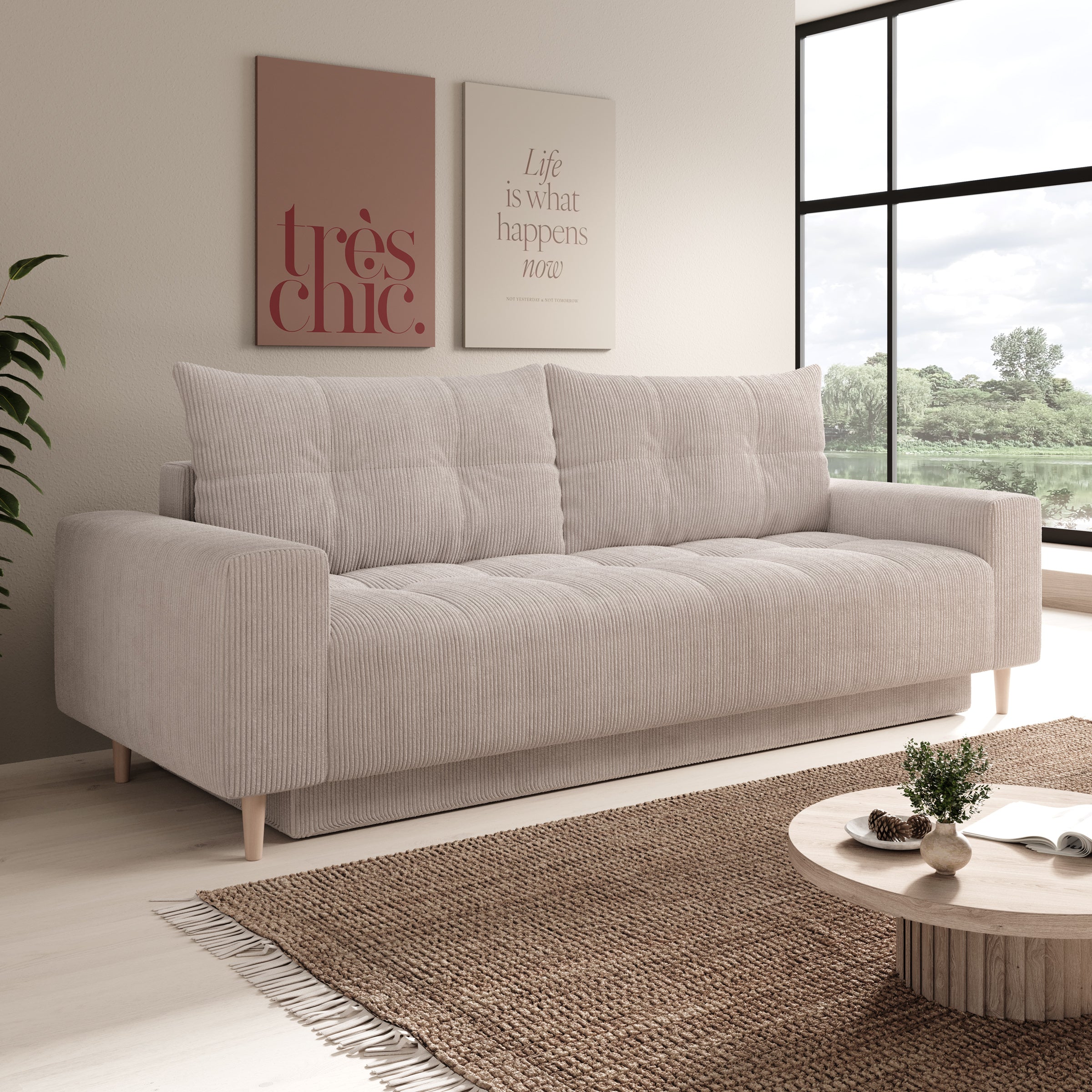 Shoren - 2-zitsbank - Ribstof beige