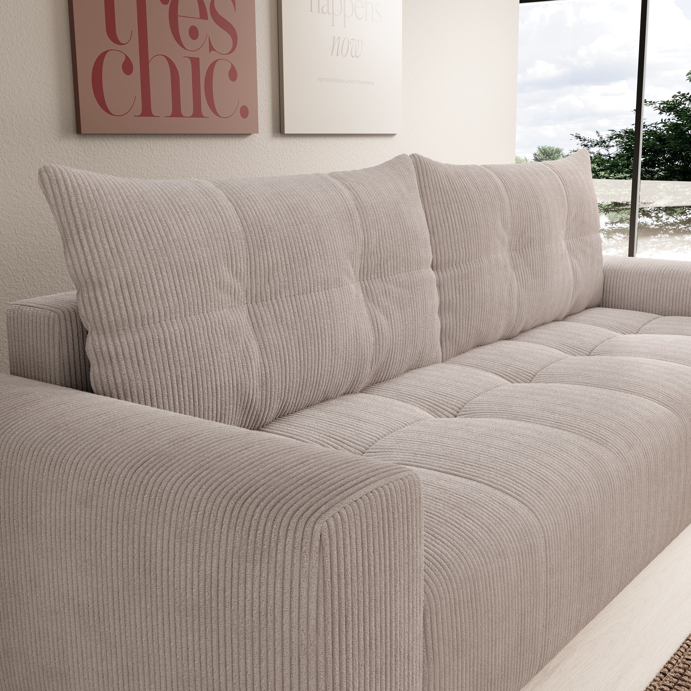 Shoren - 2-zitsbank - Ribstof beige
