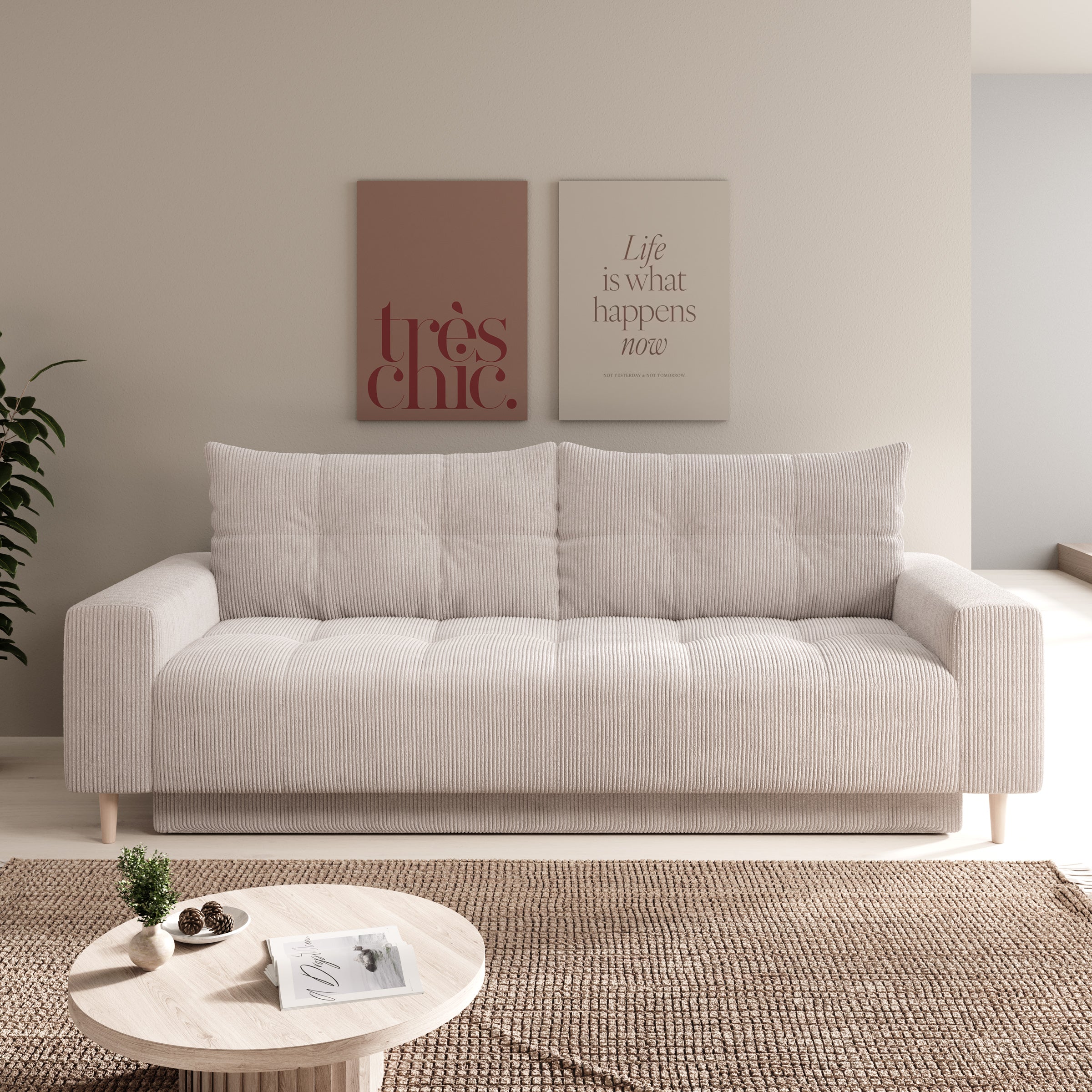 Shoren - 2-zitsbank - Ribstof beige