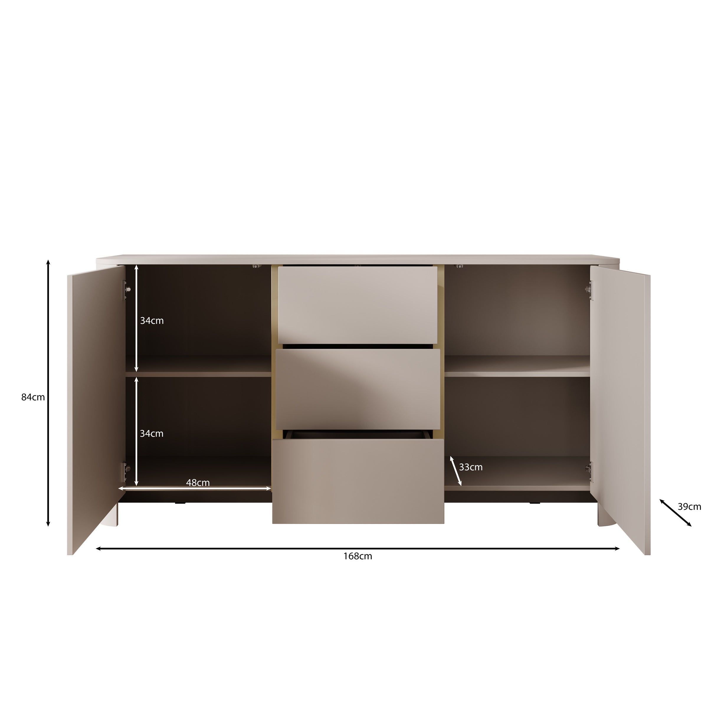 Barbados - Dressoir - Beige - 168x39x84 cm