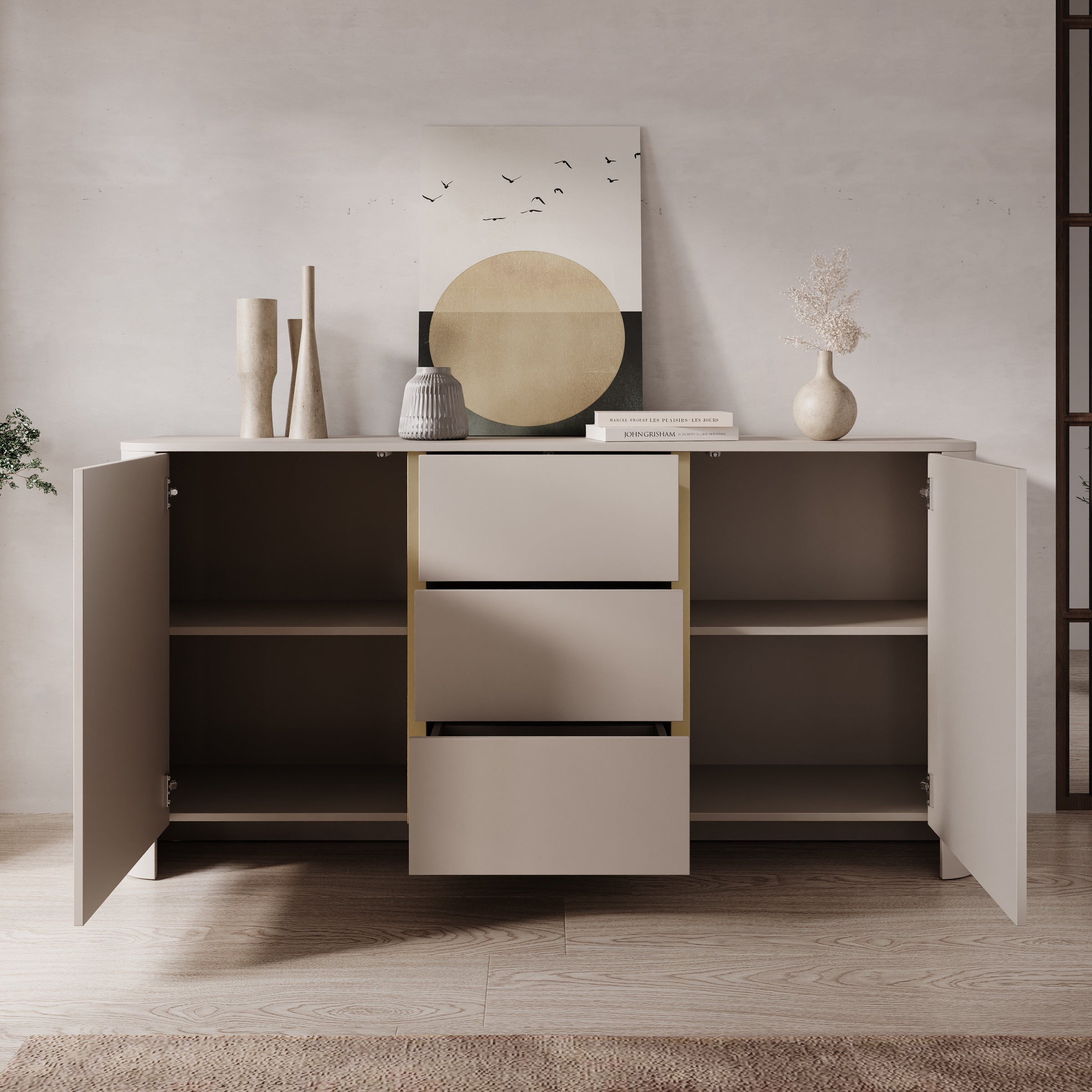 Barbados - Dressoir - Beige - 168x39x84 cm