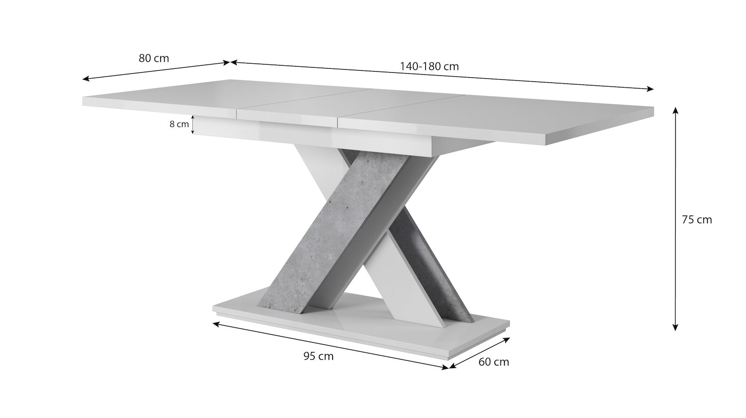 Bari - Eetkamertafel - Betonlook/wit - 140x80x75 cm