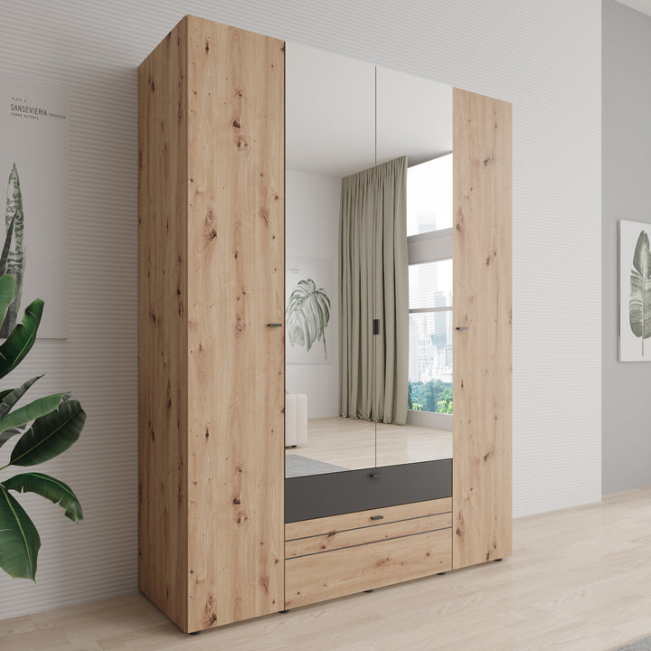 Basmira - Kledingkast met 4 deuren - Eikenpatroon - 155x52x208 cm