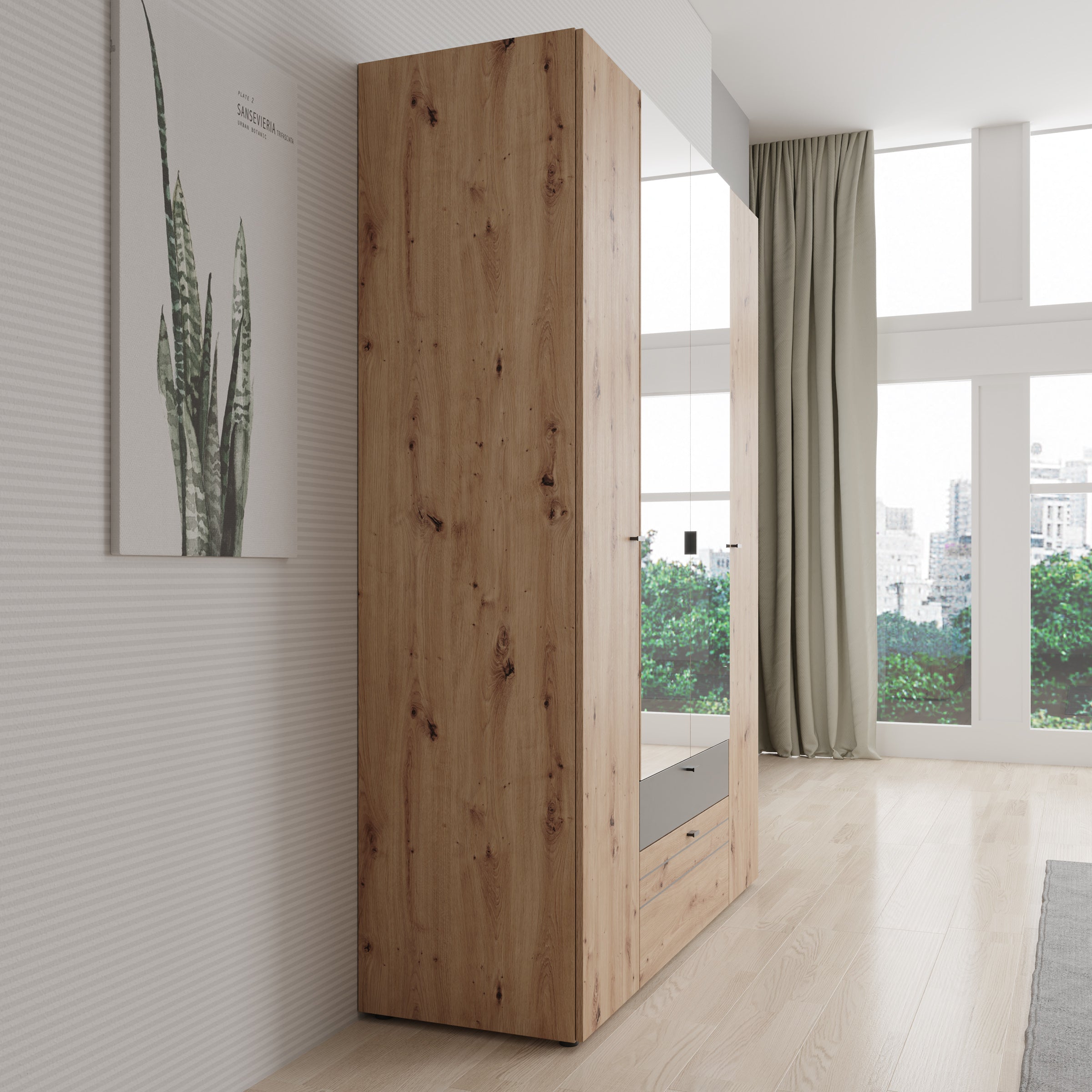 Basmira - Kledingkast met 4 deuren - Eikenpatroon - 155x52x208 cm