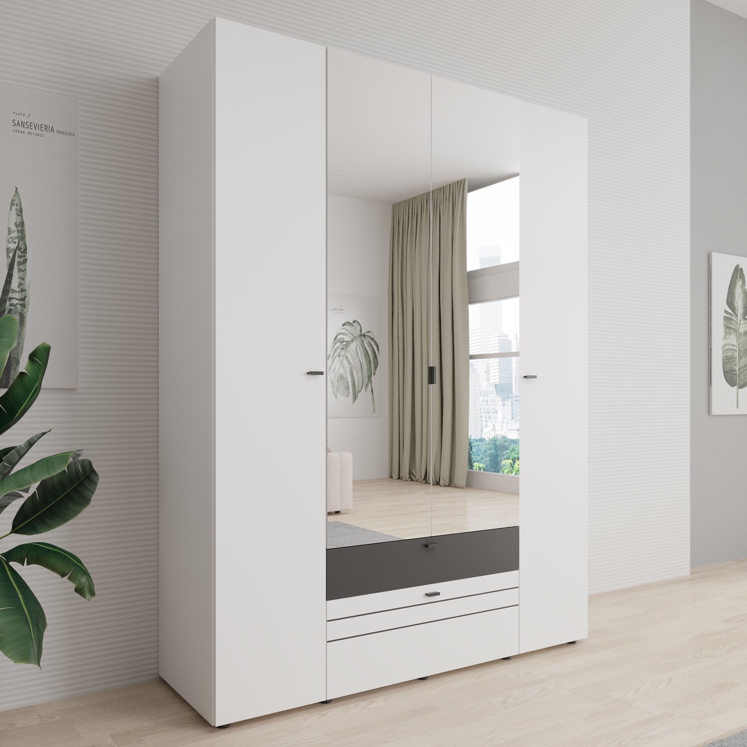 Basmira - Kledingkast met 4 deuren - Wit - 155x52x208 cm