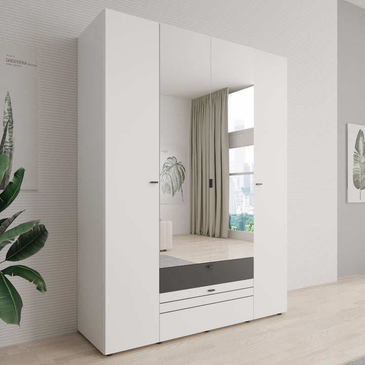 Basmira - Kledingkast met 4 deuren - Wit - 155x52x208 cm