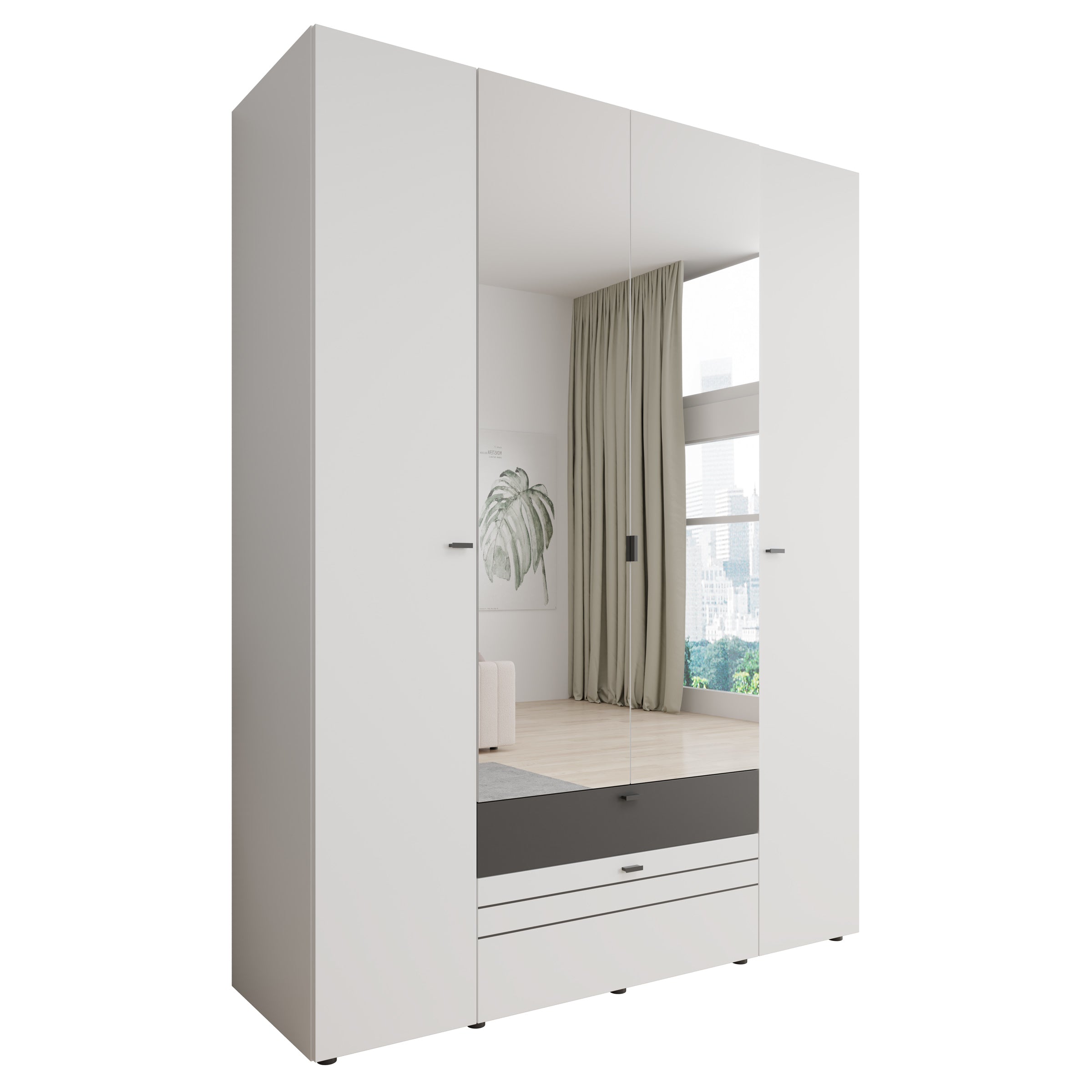 Basmira - Kledingkast met 4 deuren - Wit - 155x52x208 cm