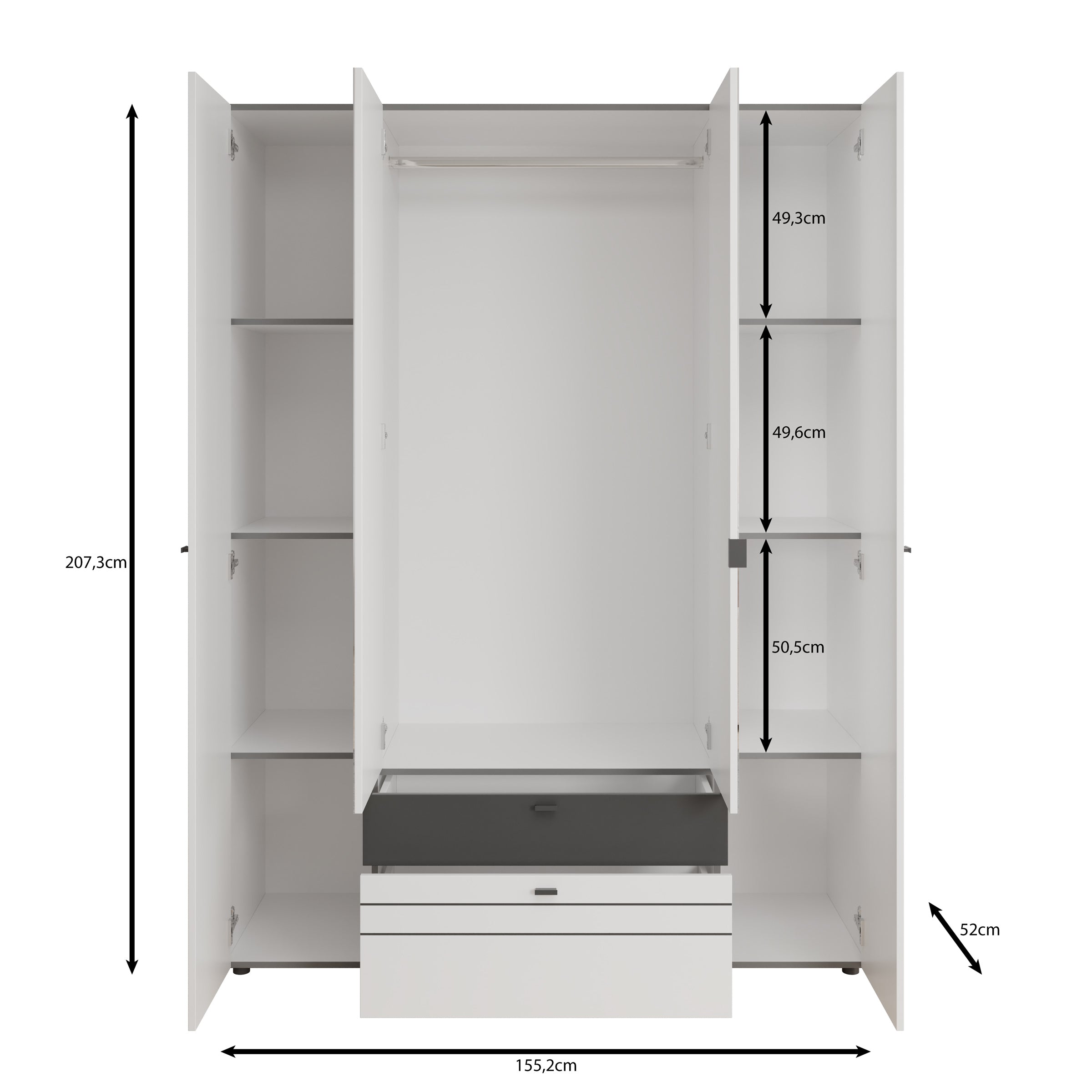 Basmira - Kledingkast met 4 deuren - Wit - 155x52x208 cm