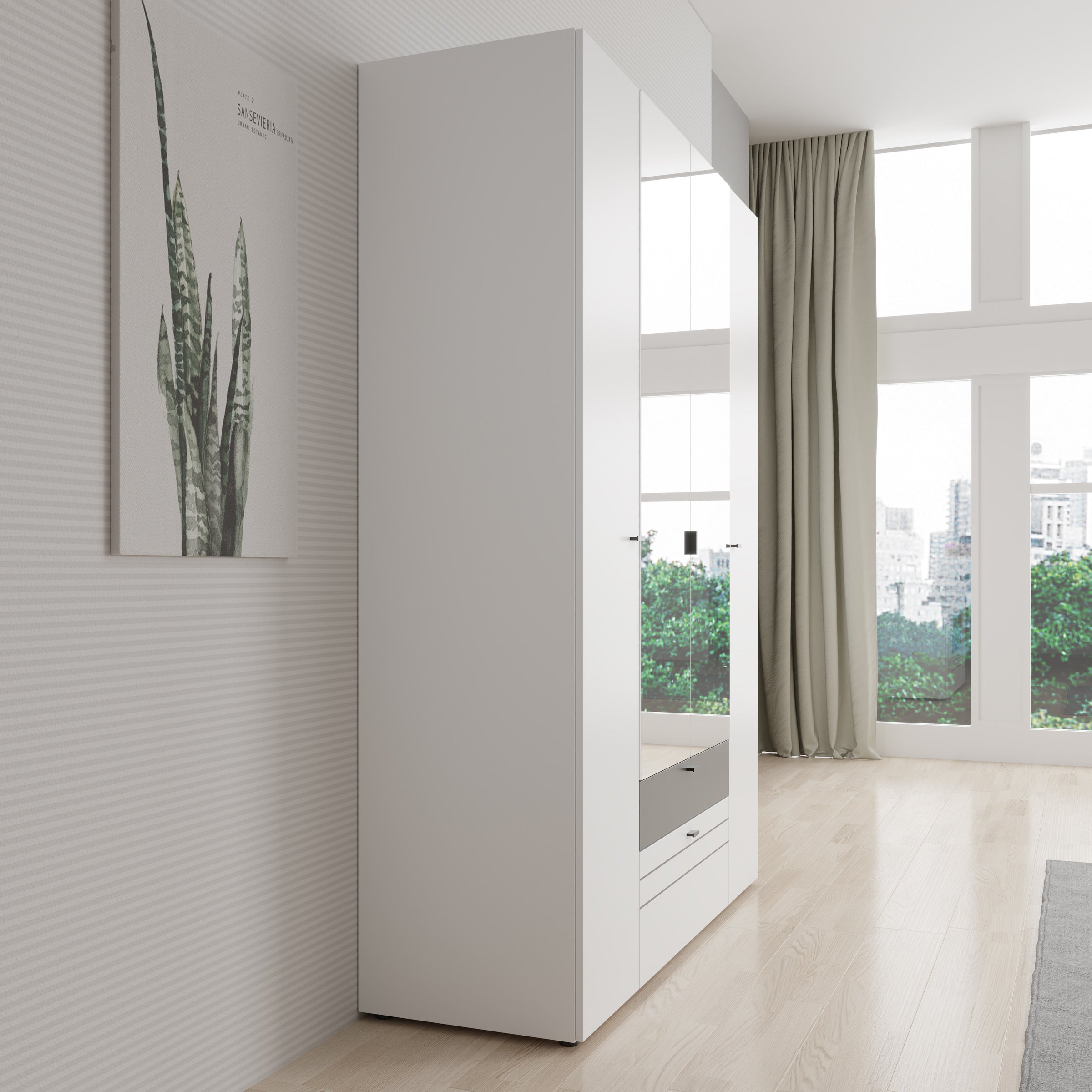 Basmira - Kledingkast met 4 deuren - Wit - 155x52x208 cm