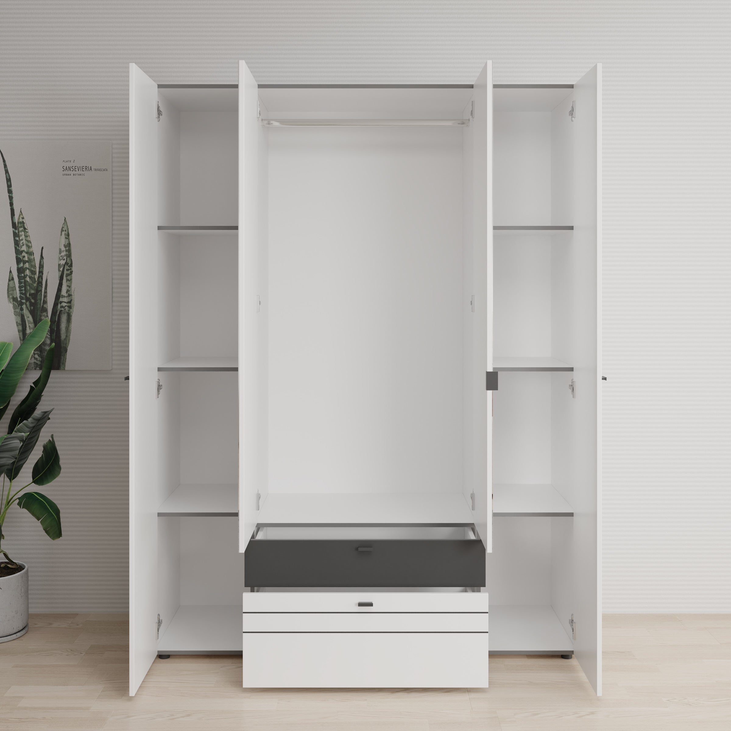 Basmira - Kledingkast met 4 deuren - Wit - 155x52x208 cm